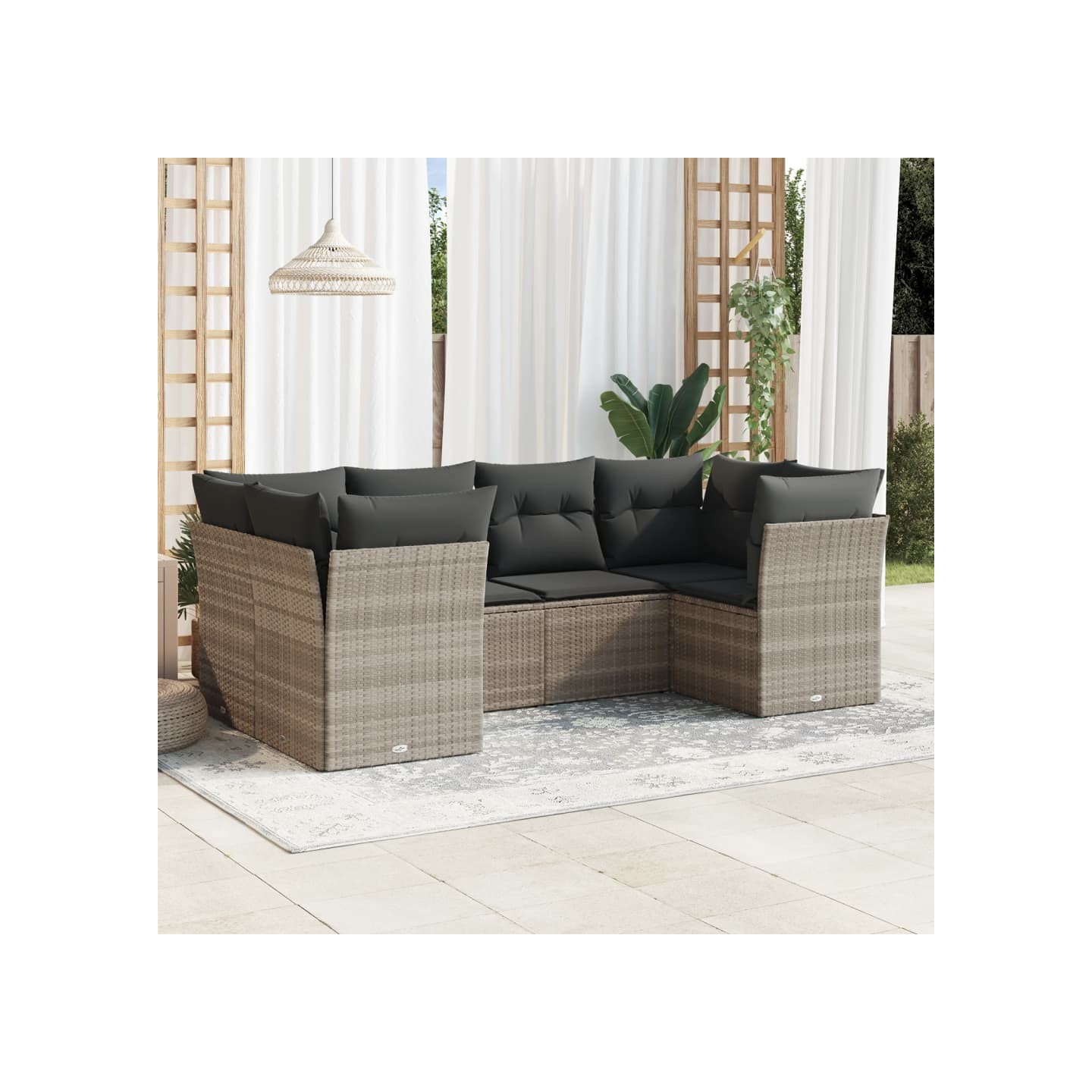 Salon de jardin 6 pcs avec coussins gris clair résine tressée