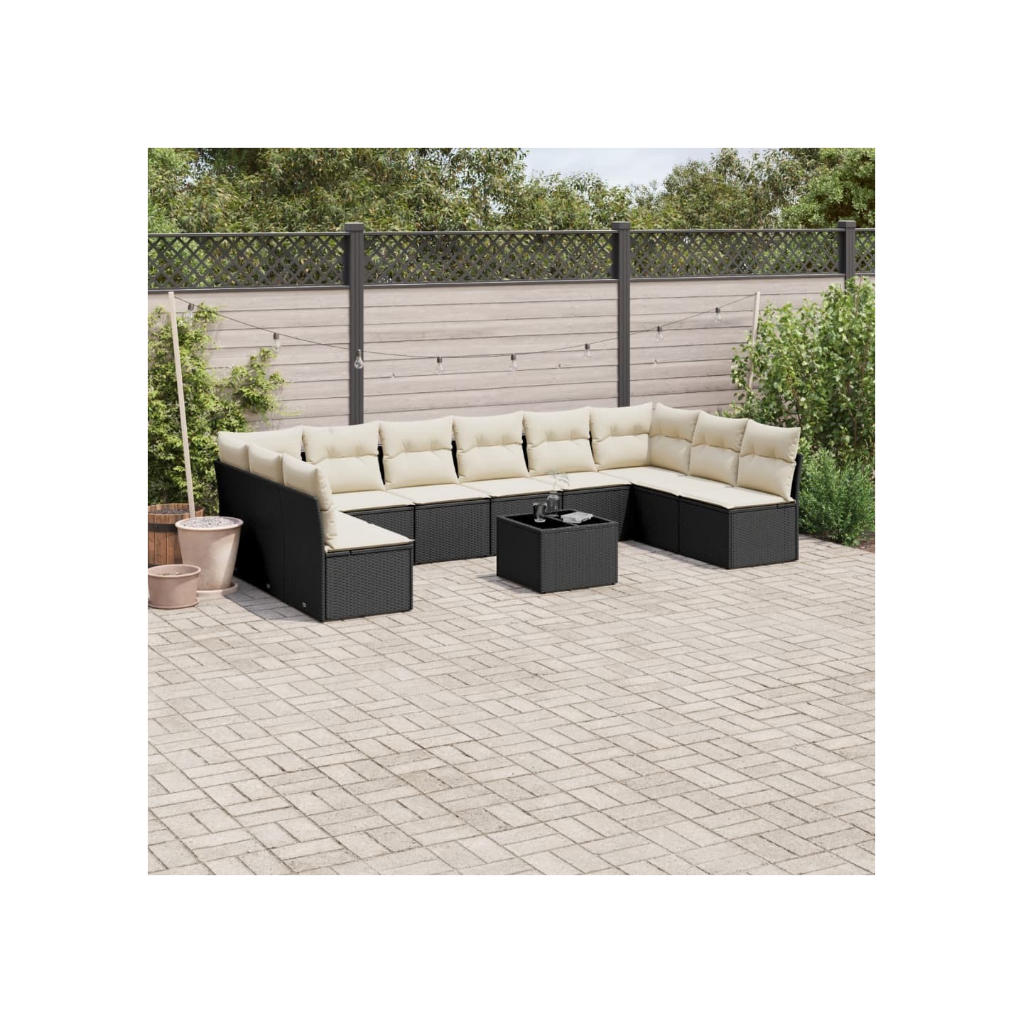 Salon de jardin 11 pcs avec coussins noir résine tressée