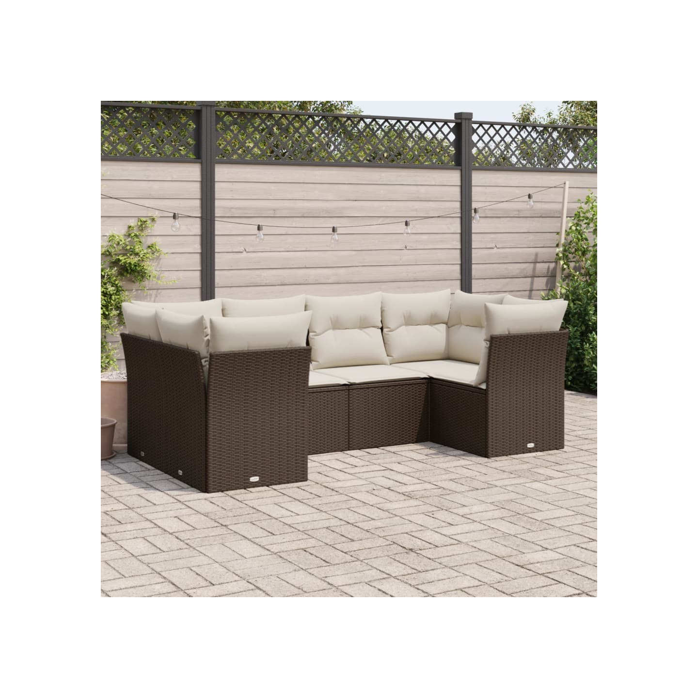 Salon de jardin avec coussins 6 pcs marron résine tressée