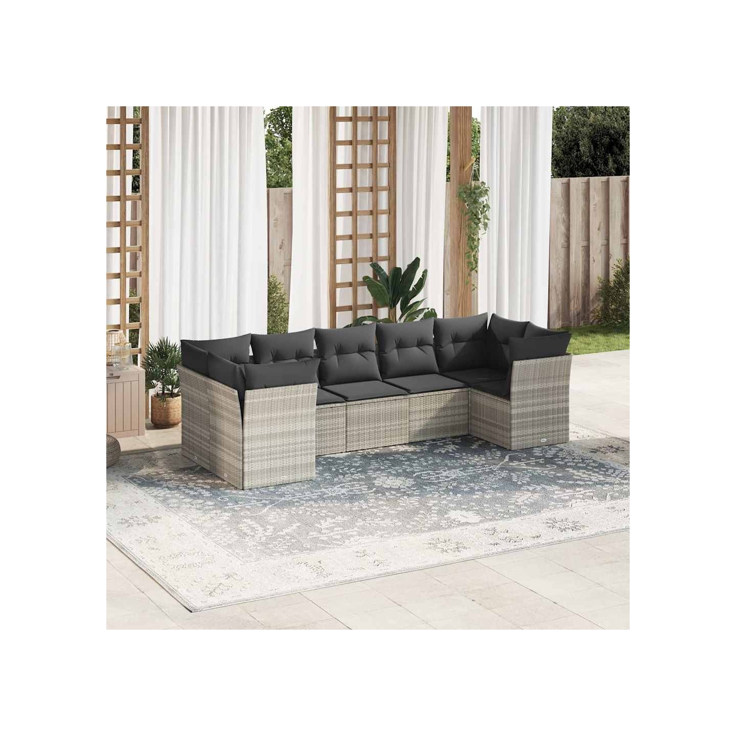 Salon de jardin avec coussins 7 pcs gris clair résine tressée