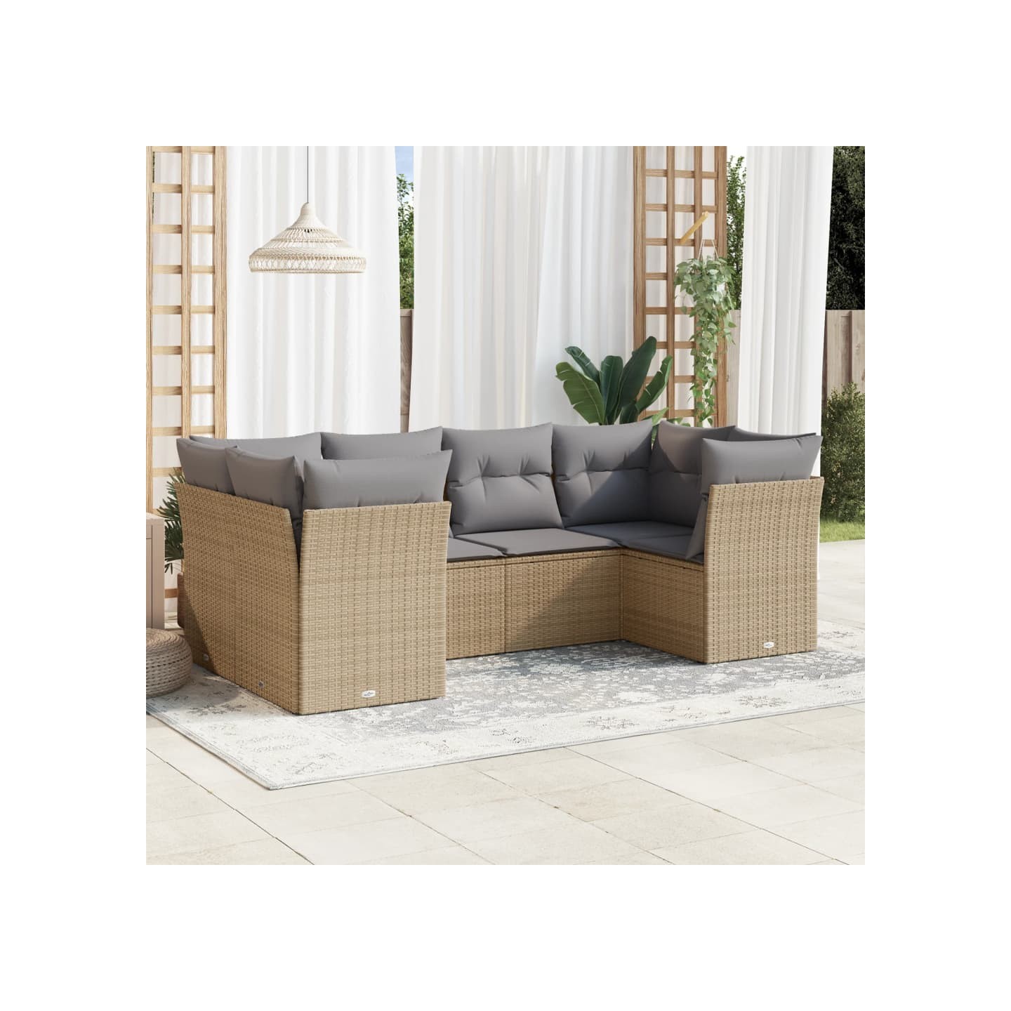 Salon de jardin avec coussins 6 pcs beige résine tressée