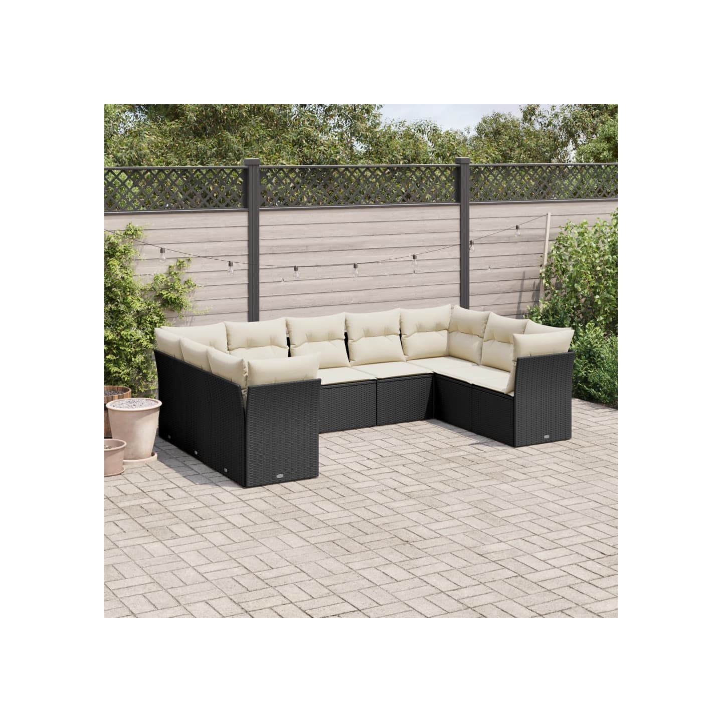 Salon de jardin 9 pcs avec coussins noir résine tressée