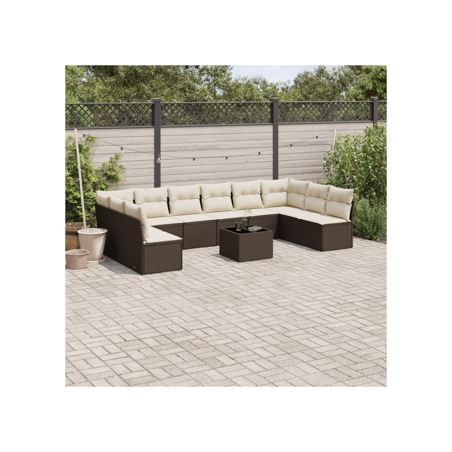 Salon de jardin et coussins 11 pcs marron résine tressée