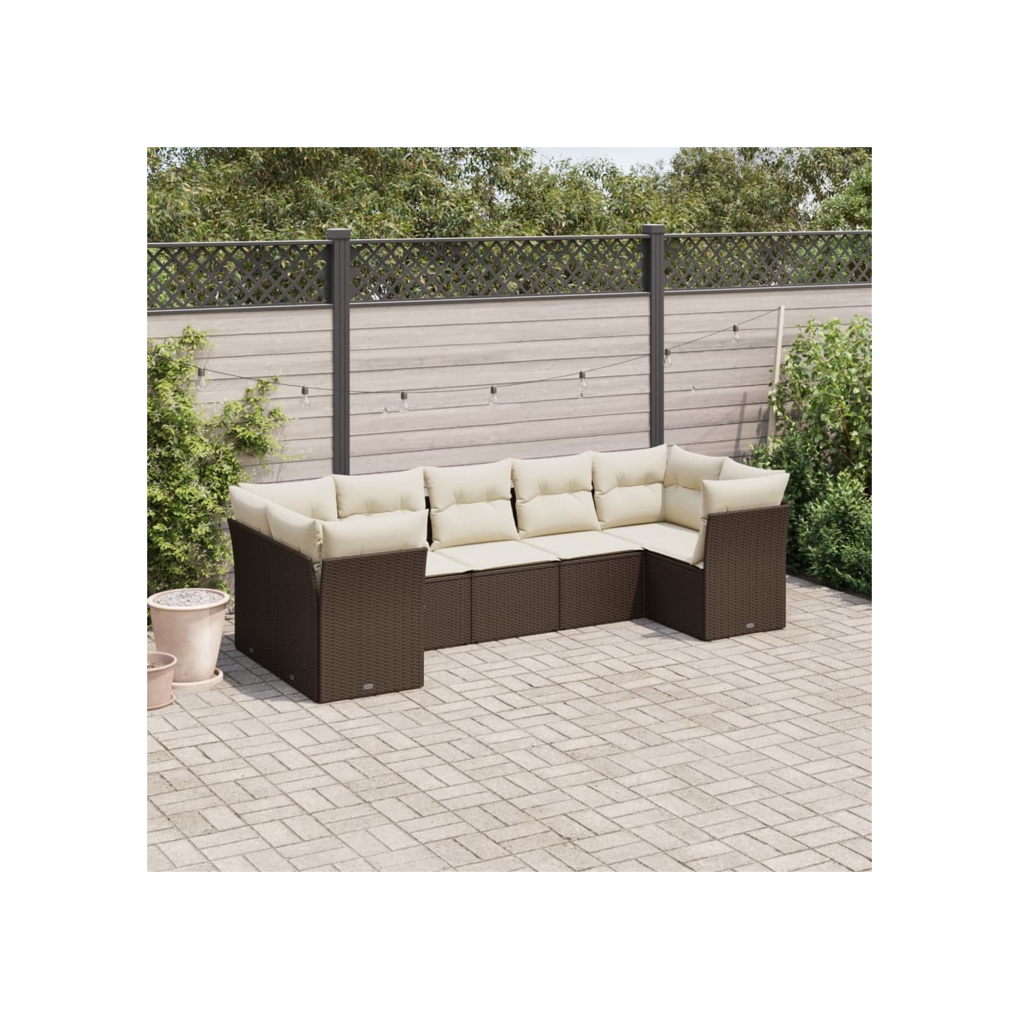 Salon de jardin avec coussins 7 pcs marron résine tressée