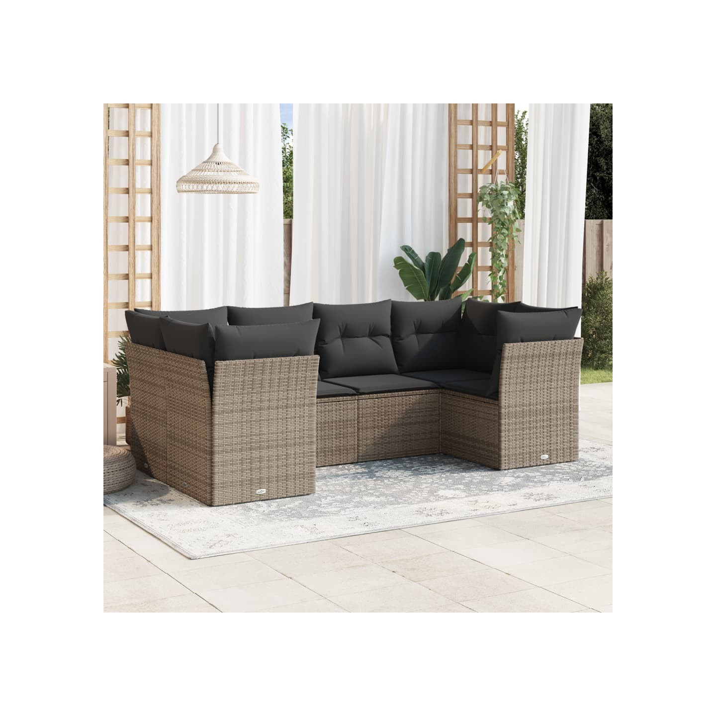 Salon de jardin 6 pcs avec coussins gris résine tressée