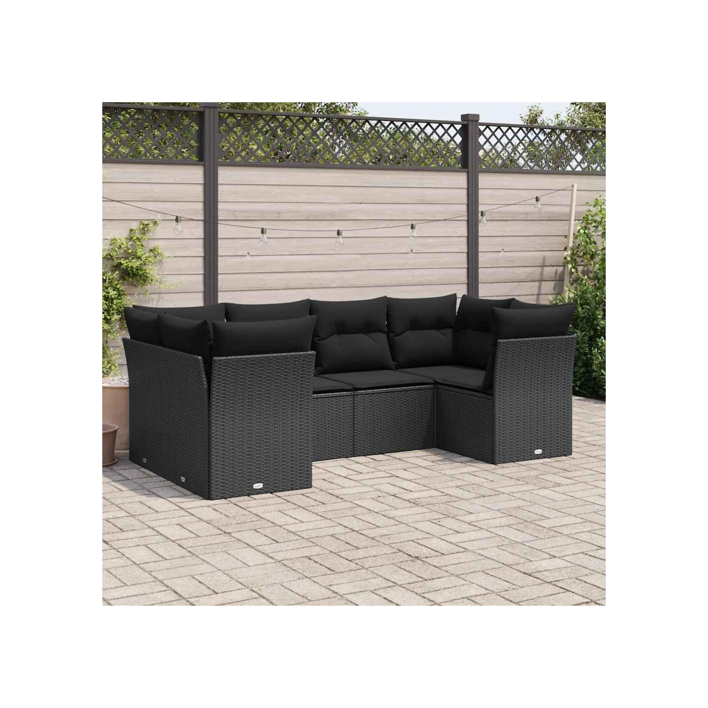 Salon de jardin 6 pcs avec coussins noir résine tressée