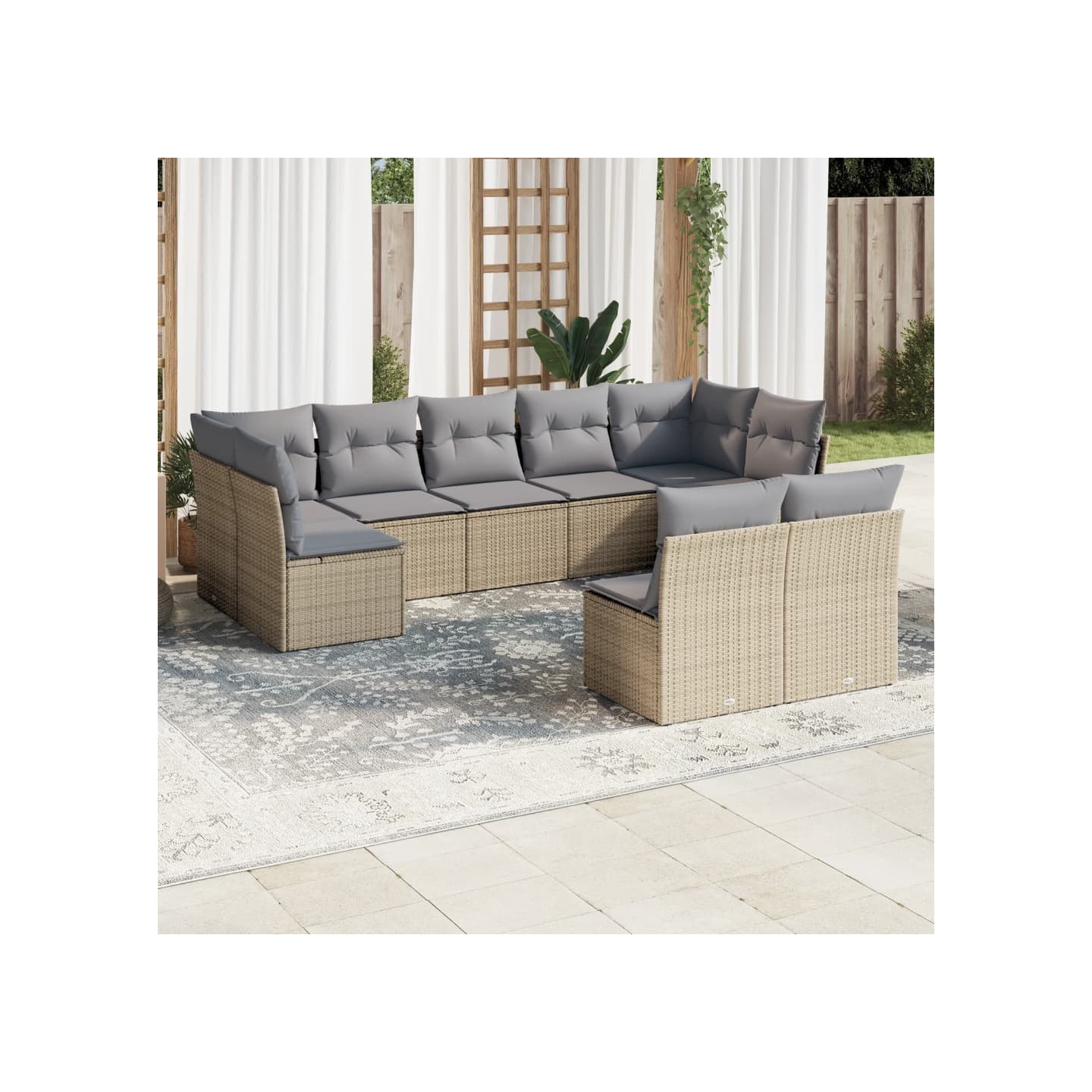 Salon de jardin avec coussins 9 pcs beige résine tressée