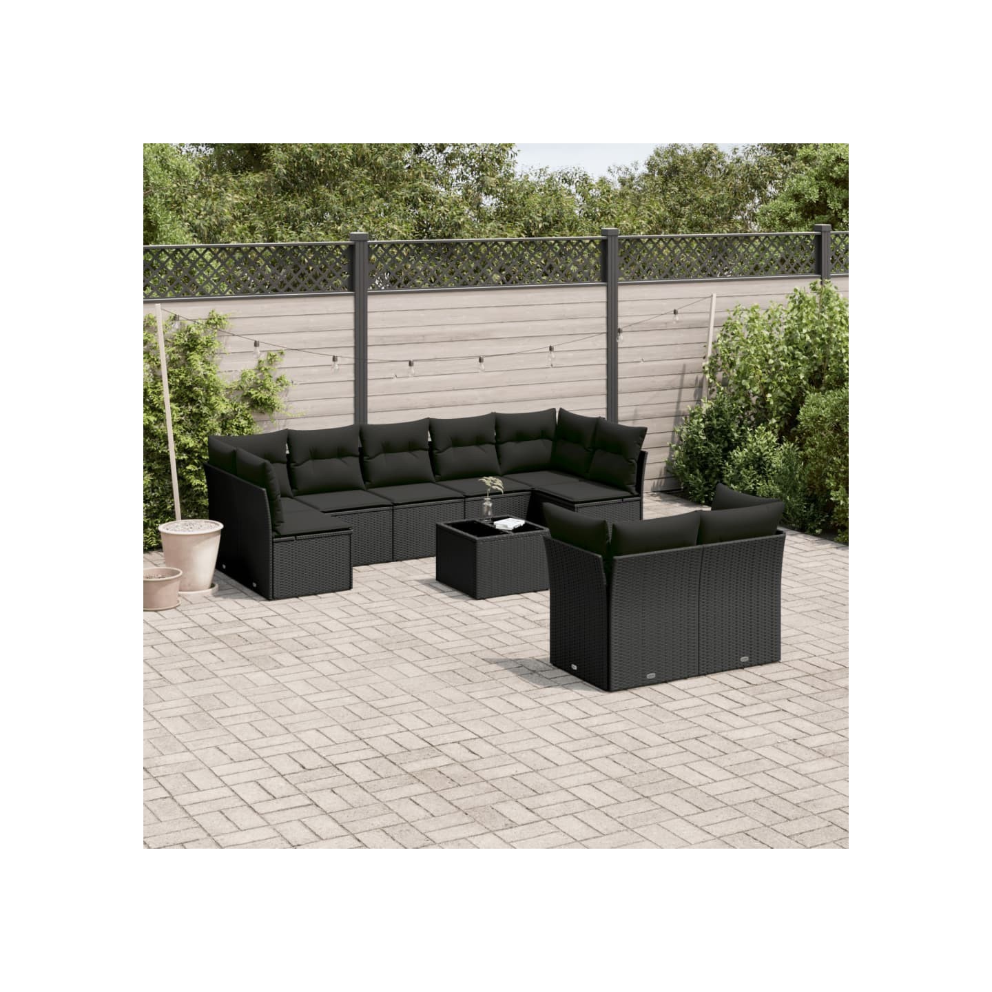 Salon de jardin 10 pcs avec coussins noir résine tressée