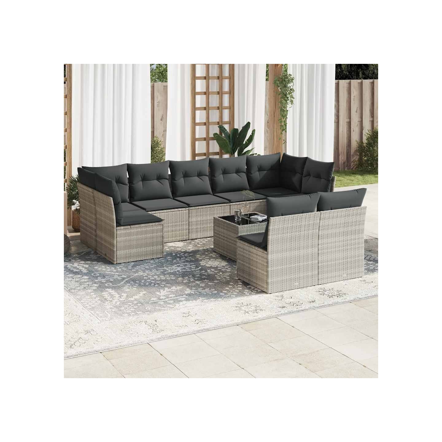 Salon de jardin avec coussins 10 pcs gris clair résine tressée