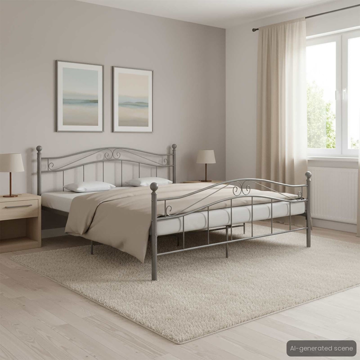 Cadre de lit sans matelas gris métal 140x200 cm