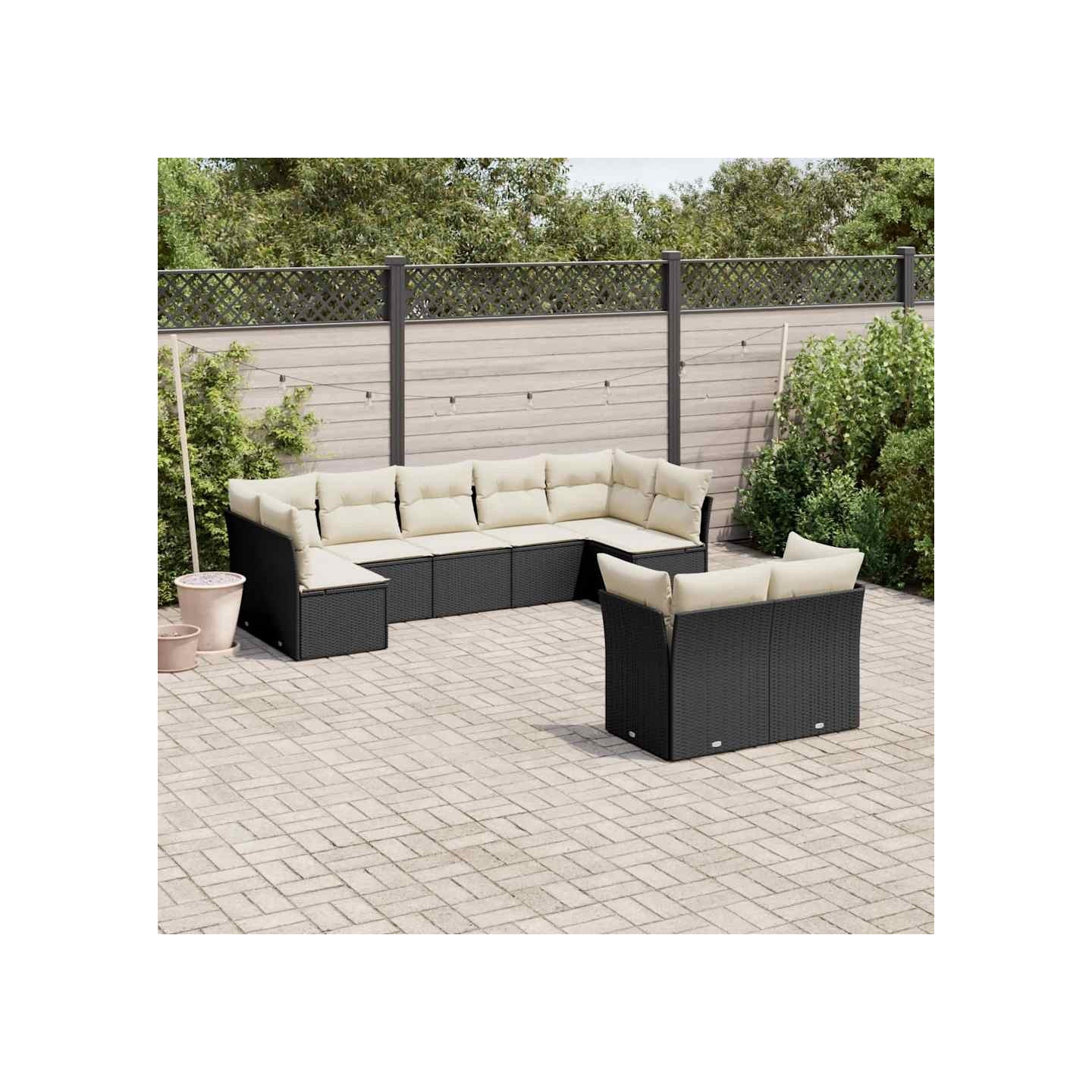 Salon de jardin 9 pcs avec coussins noir résine tressée