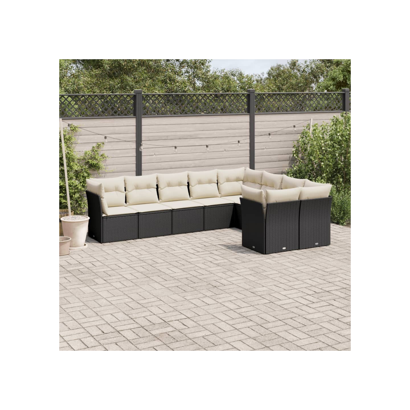 Salon de jardin 9 pcs avec coussins noir résine tressée
