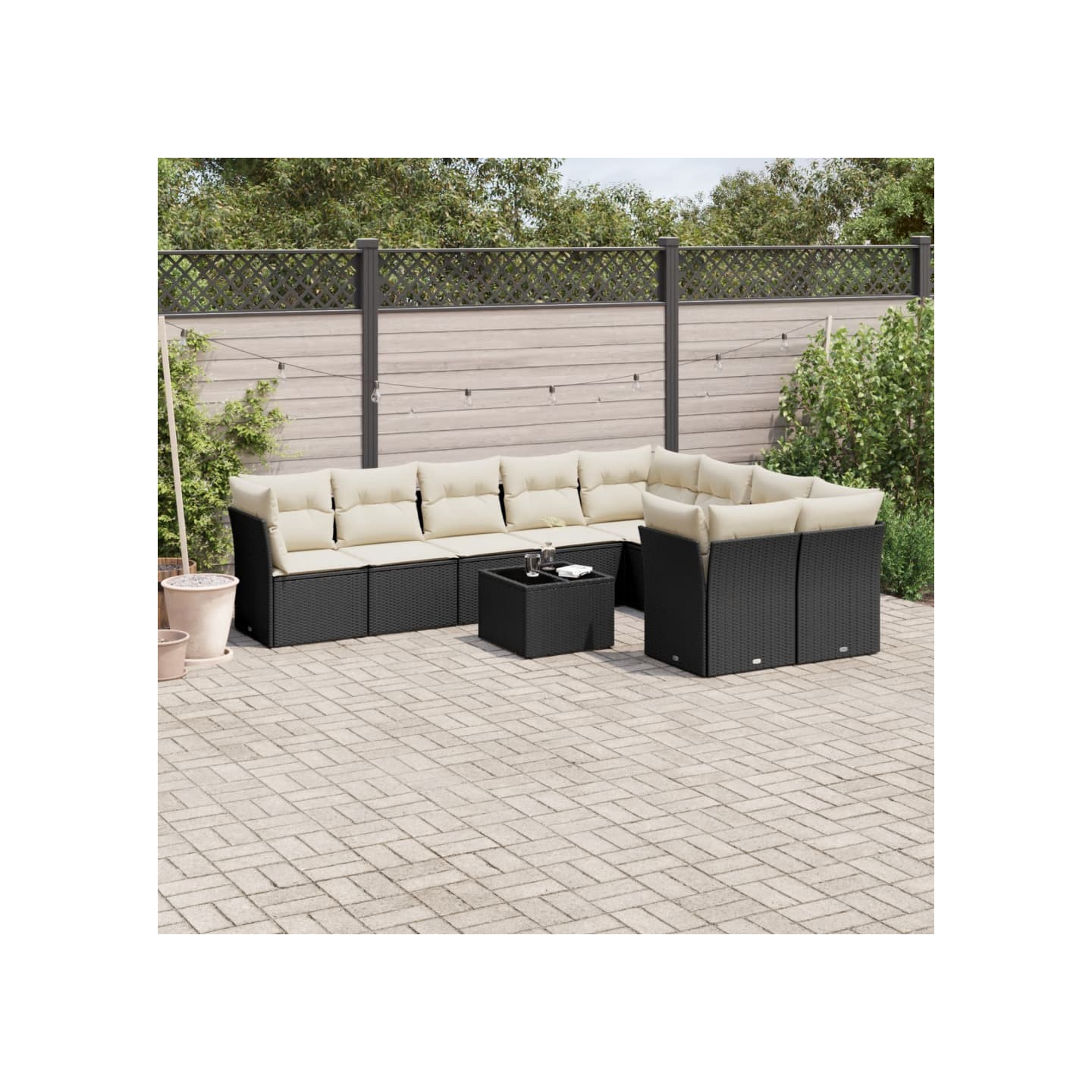 Salon de jardin 10 pcs avec coussins noir résine tressée