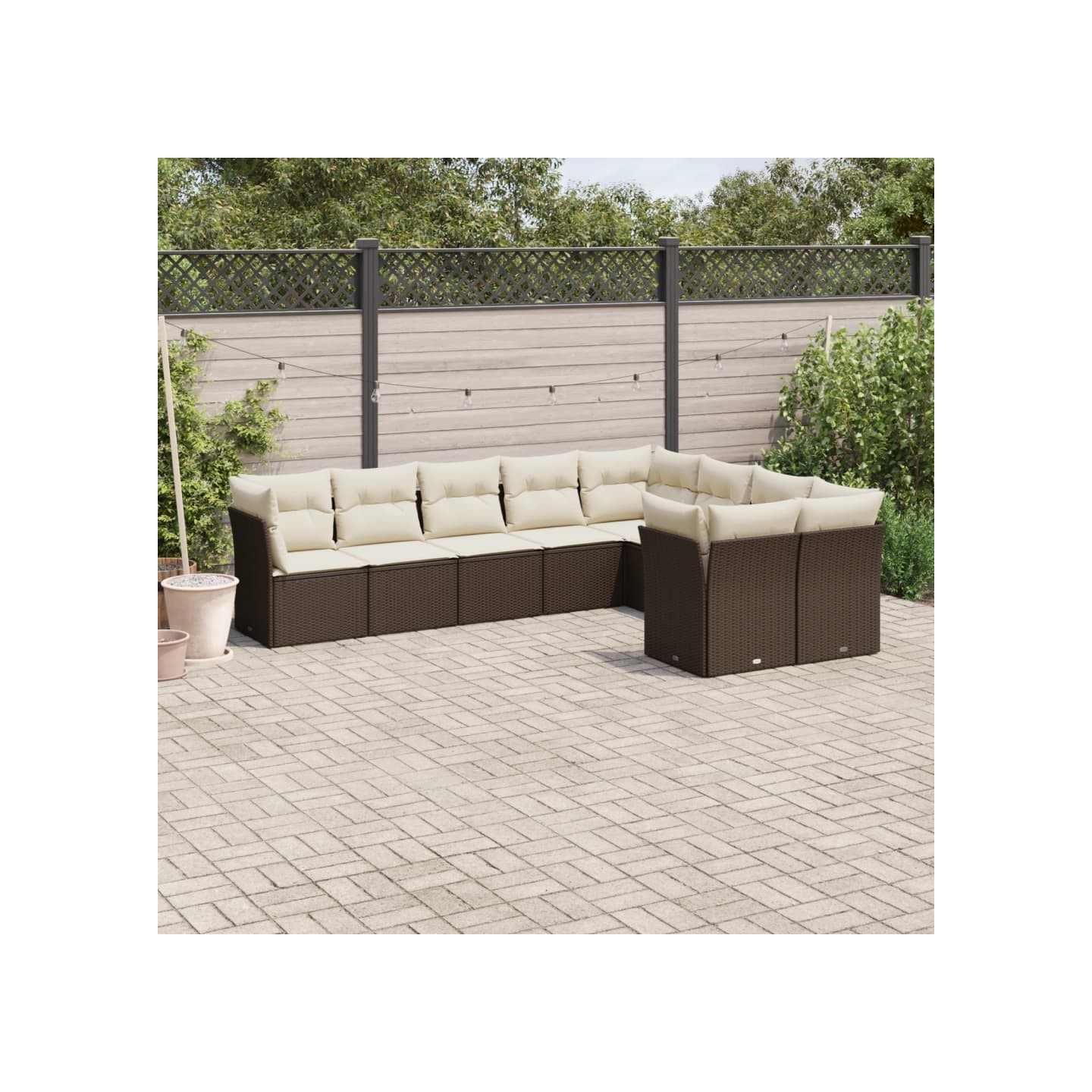 Salon de jardin avec coussins 9 pcs marron résine tressée
