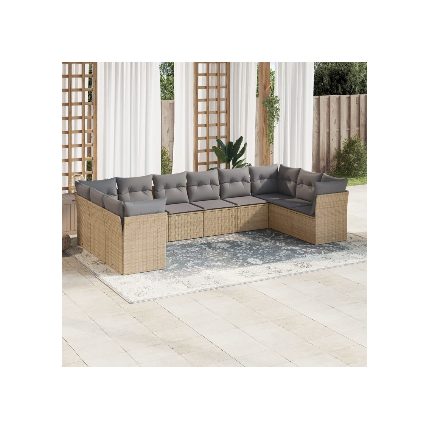 Salon de jardin avec coussins 10 pcs beige résine tressée