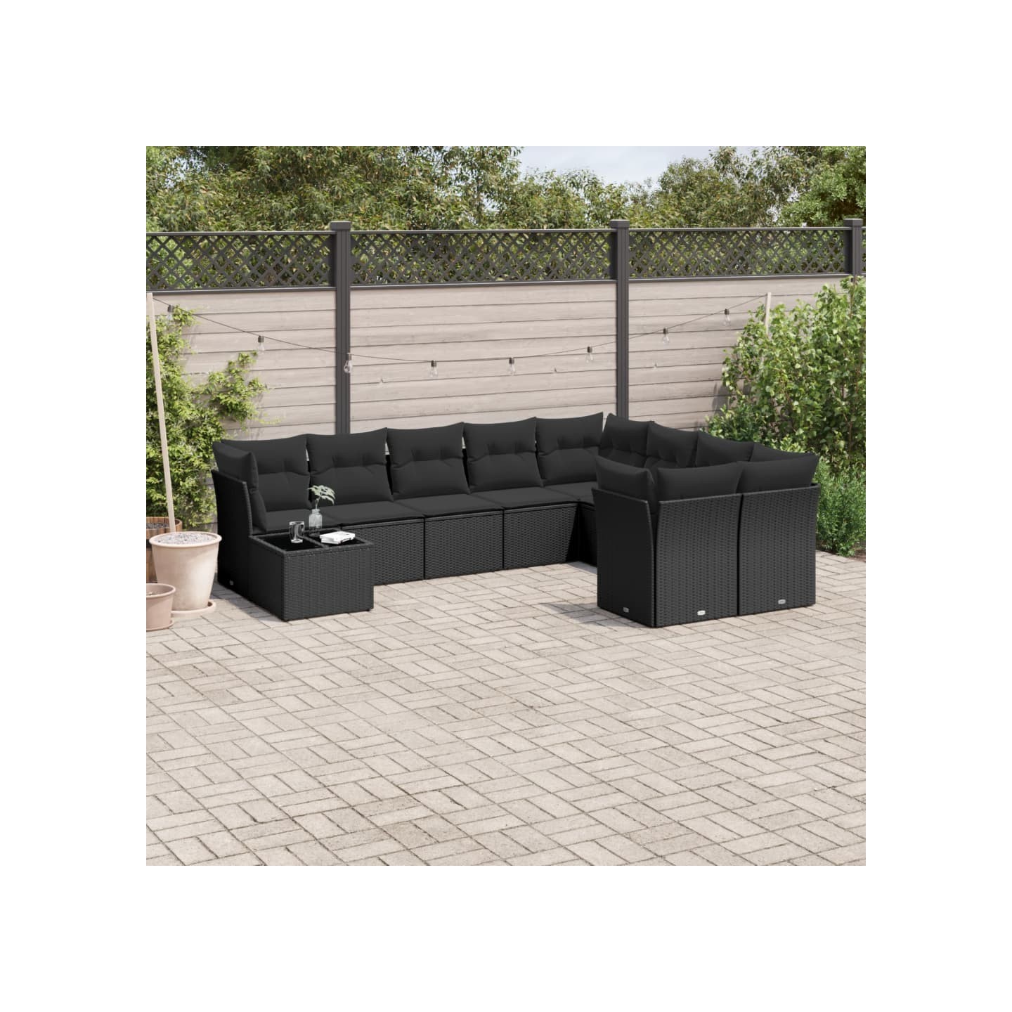 Salon de jardin 10 pcs avec coussins noir résine tressée