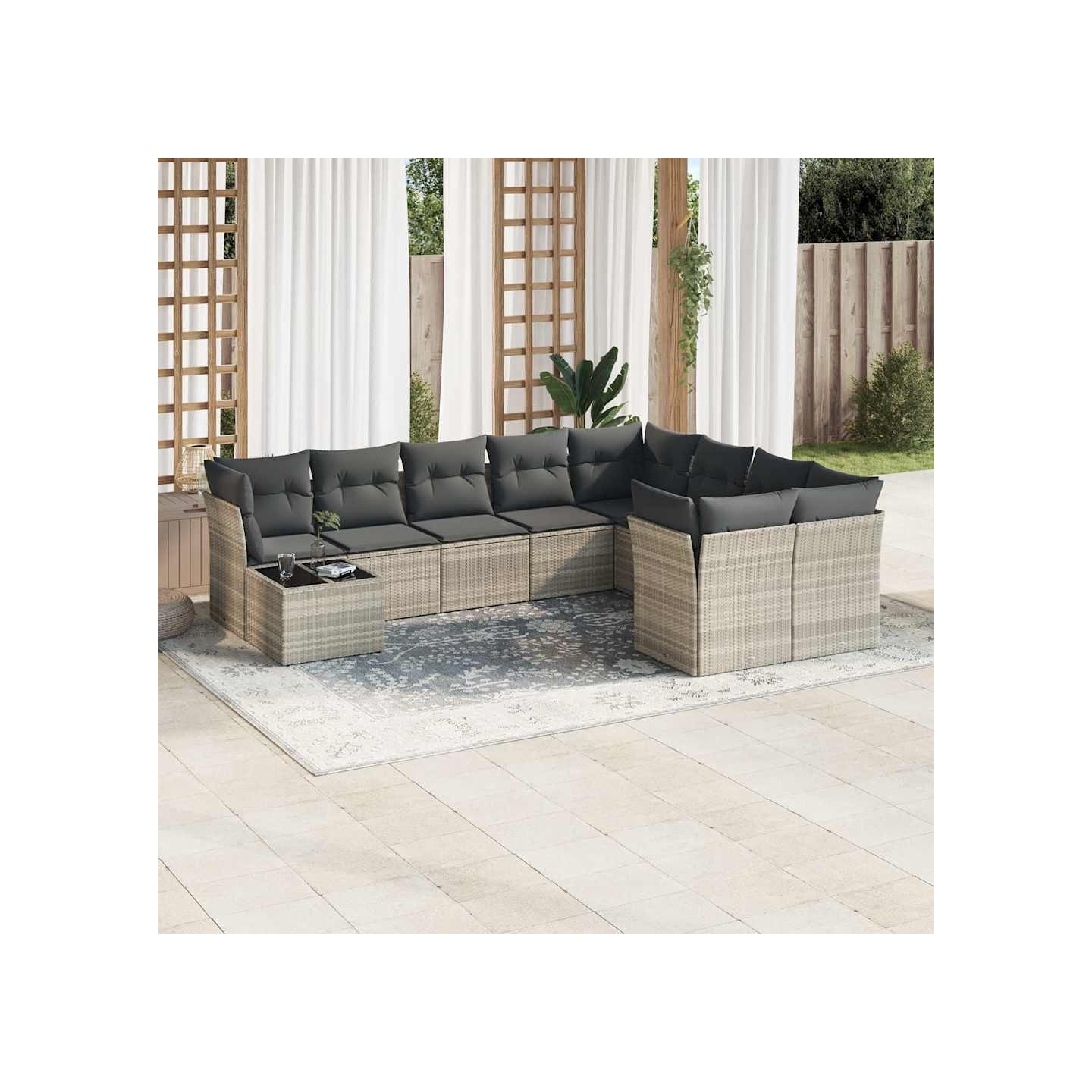 Salon de jardin avec coussins 10 pcs gris clair résine tressée