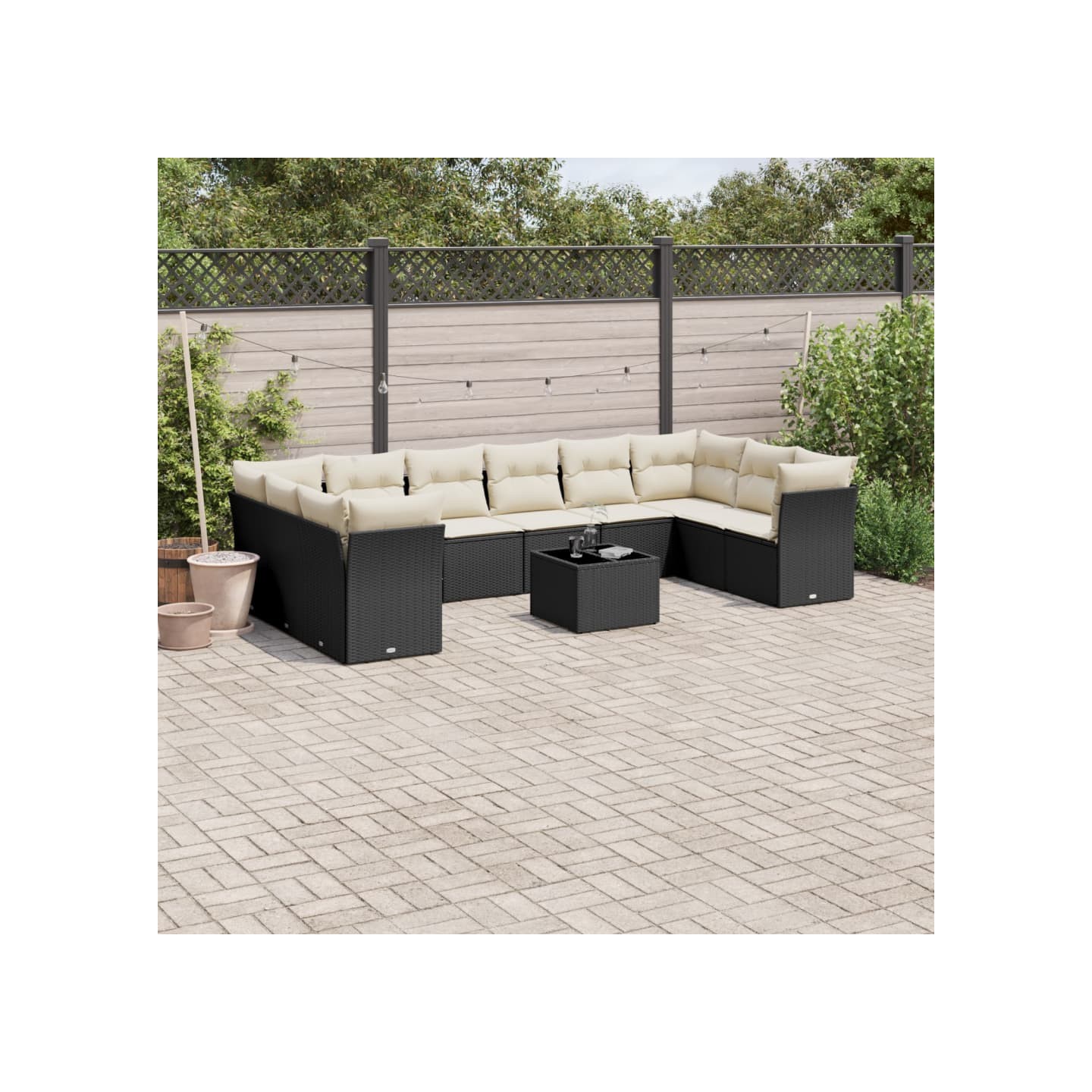Salon de jardin 11 pcs avec coussins noir résine tressée