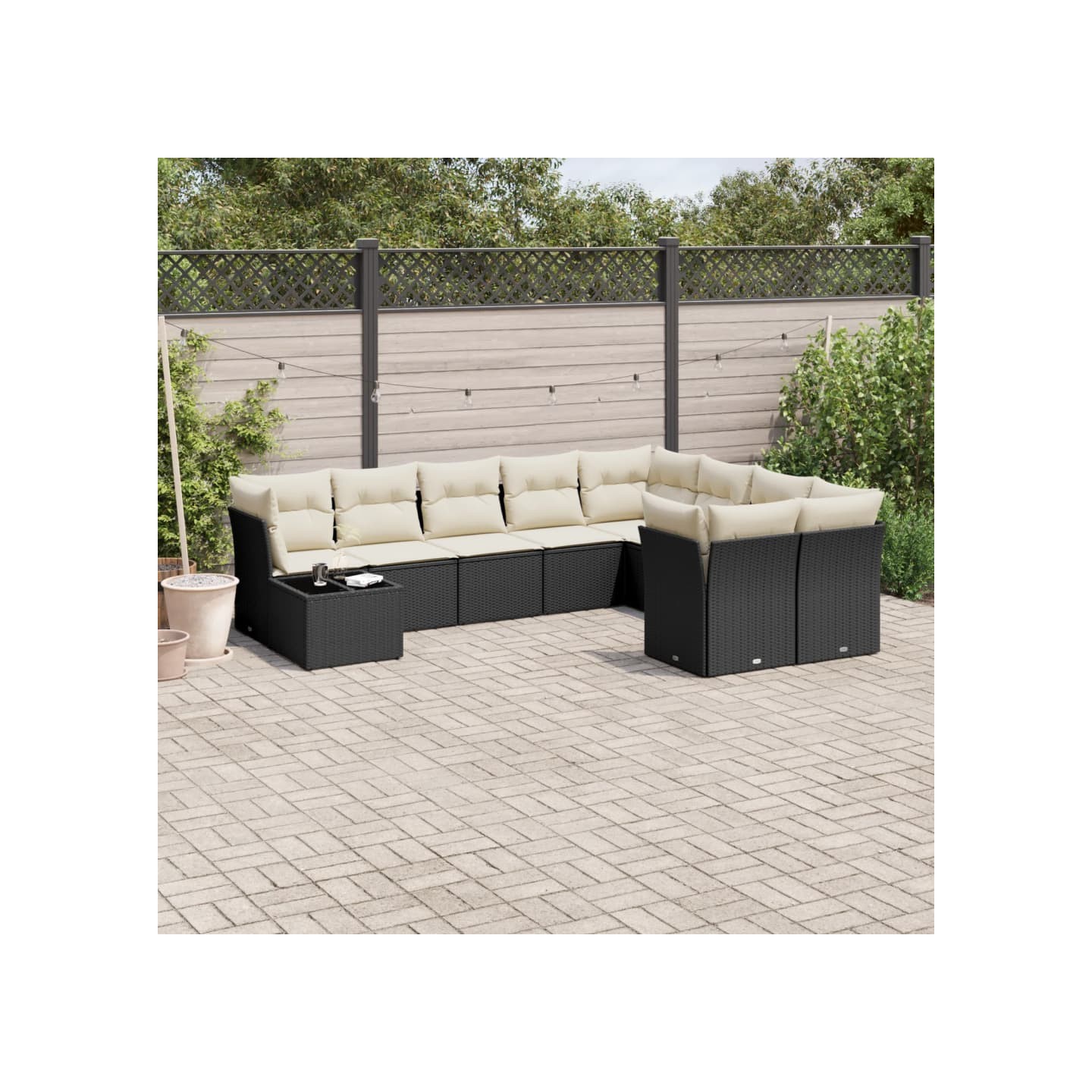 Salon de jardin 10 pcs avec coussins noir résine tressée