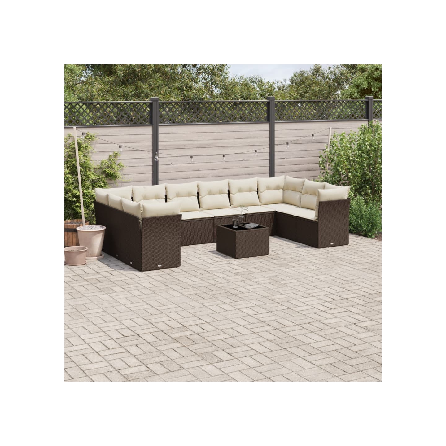 Salon de jardin et coussins 11 pcs marron résine tressée