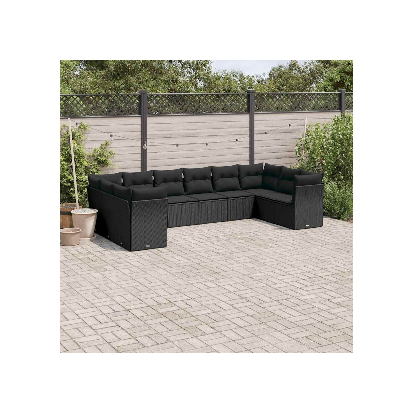 Salon de jardin 10 pcs avec coussins noir résine tressée