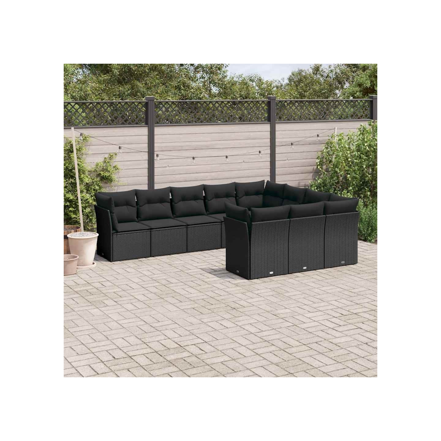 Salon de jardin 10 pcs avec coussins noir résine tressée