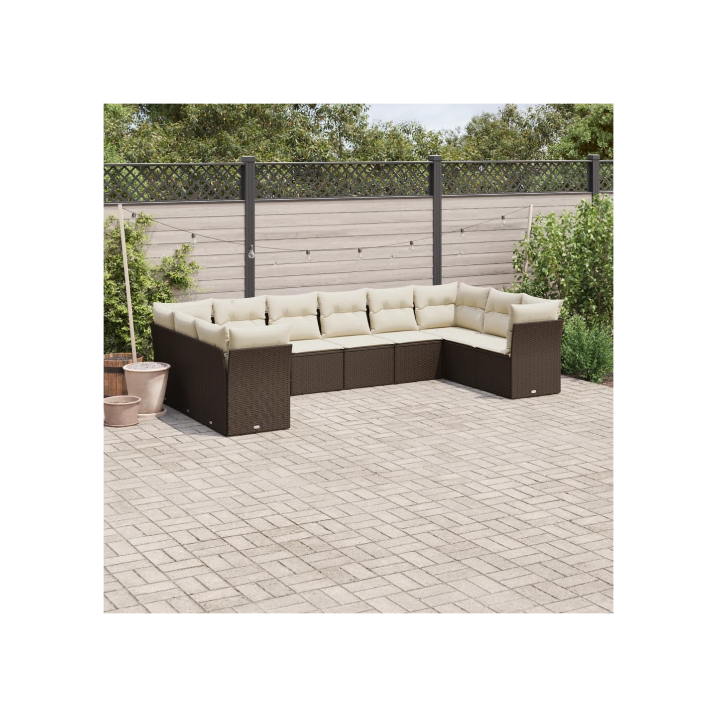 Salon de jardin 10 pcs avec coussins marron résine tressée