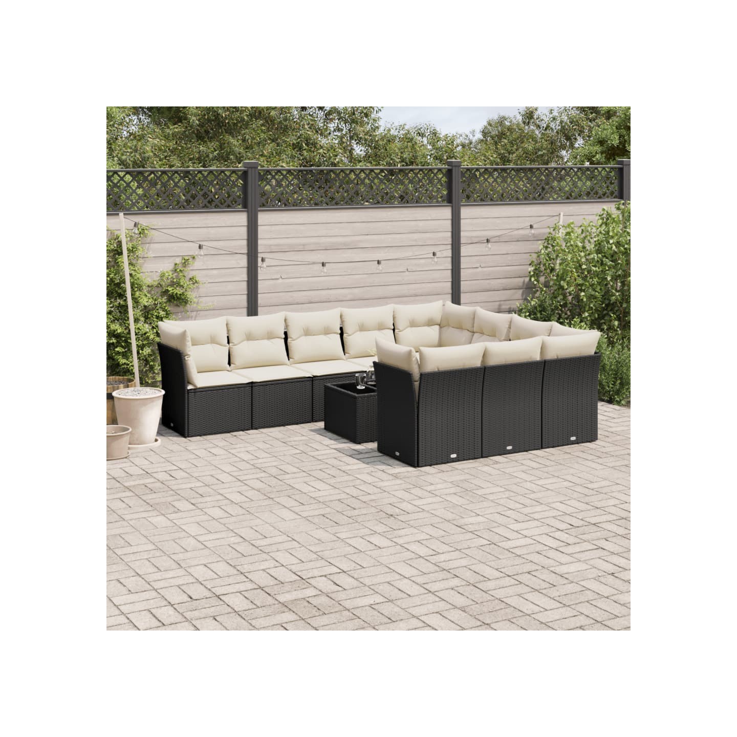 Salon de jardin 11 pcs avec coussins noir résine tressée