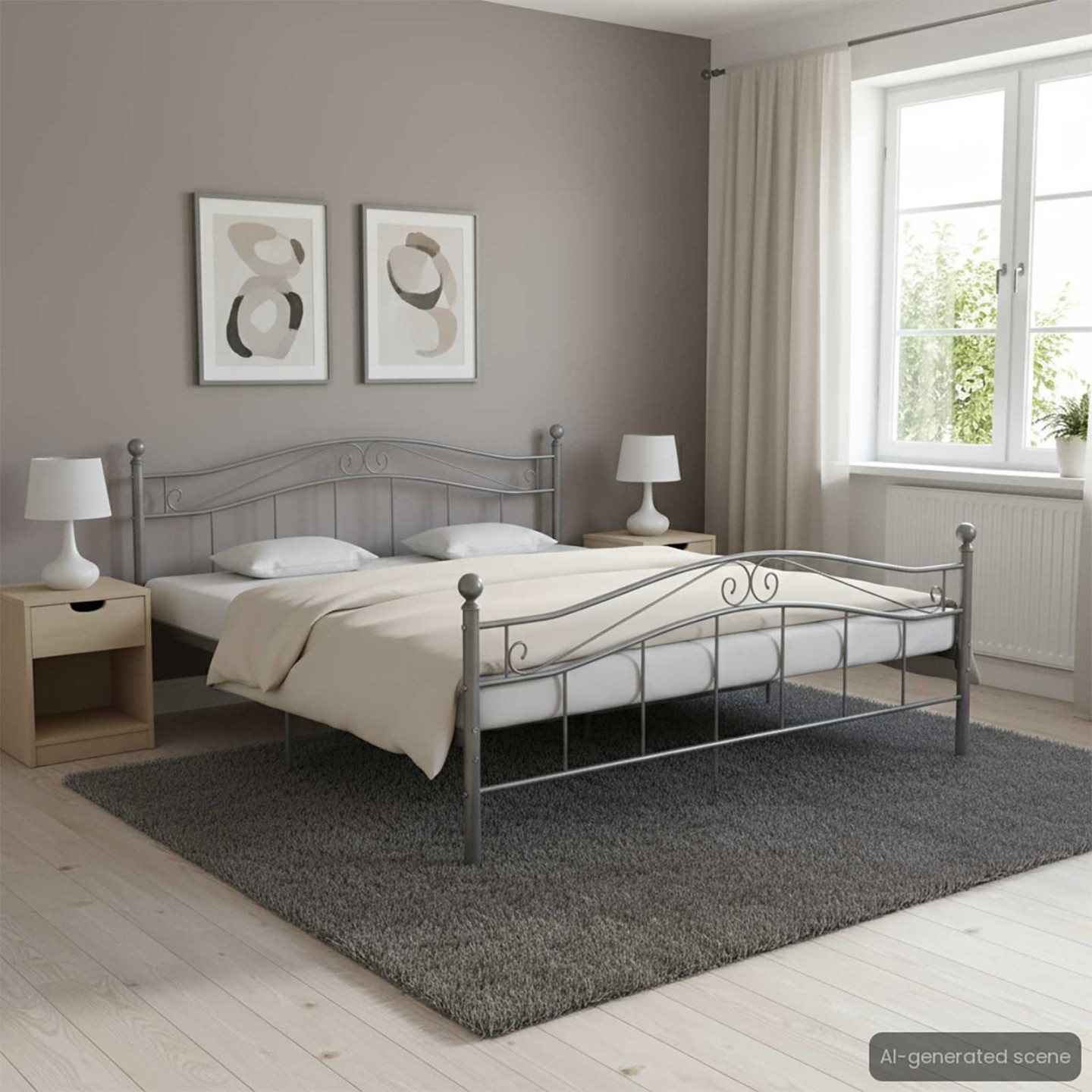 Cadre de lit Gris Métal 200x200 cm