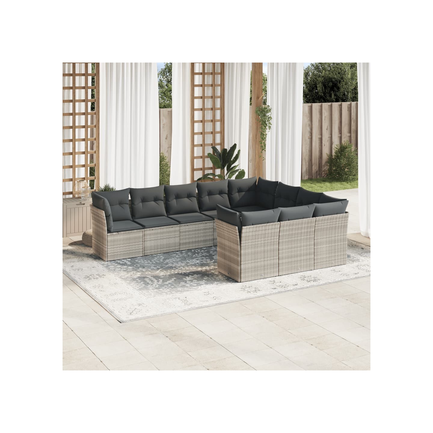 Salon de jardin avec coussins 10 pcs gris clair résine tressée