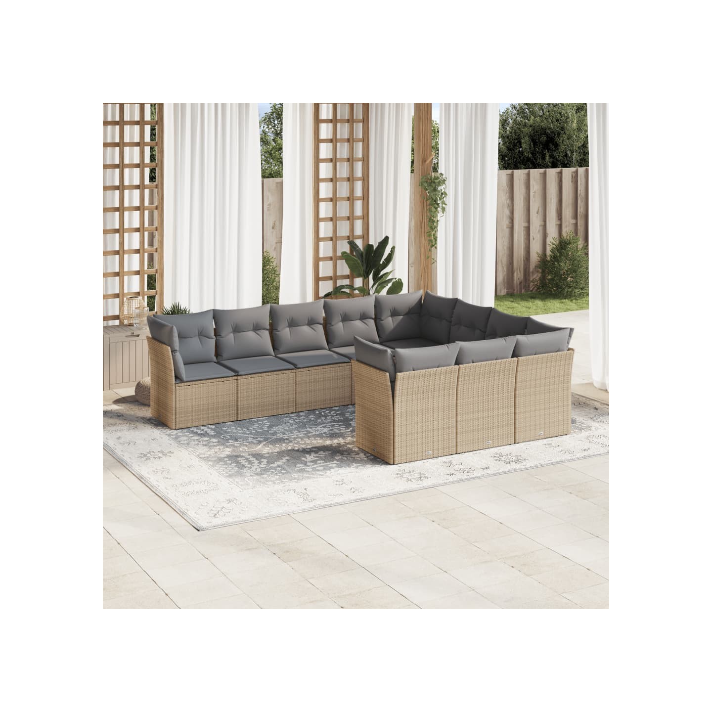Salon de jardin avec coussins 10 pcs beige résine tressée