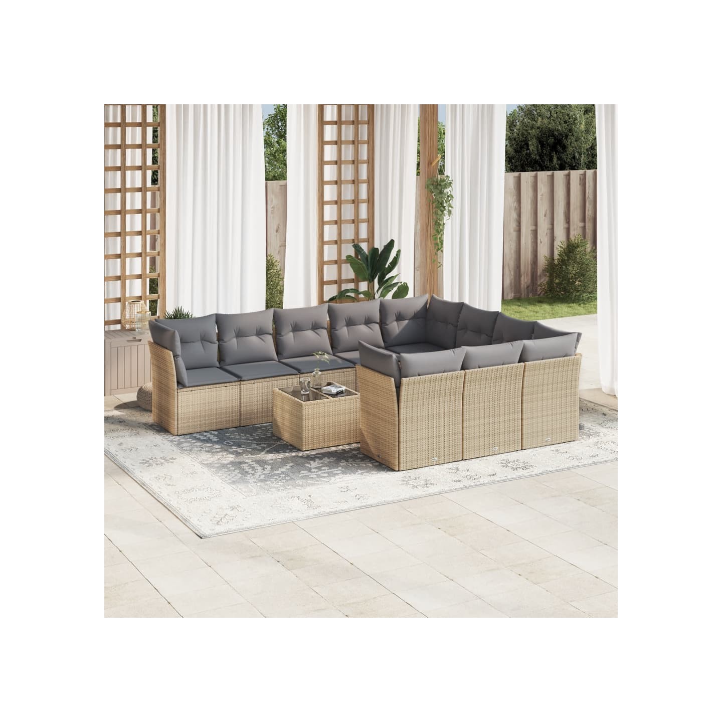 Salon de jardin 11 pcs avec coussins beige résine tressée