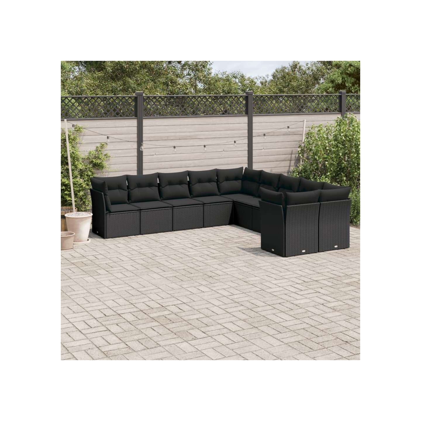 Salon de jardin 10 pcs avec coussins noir résine tressée