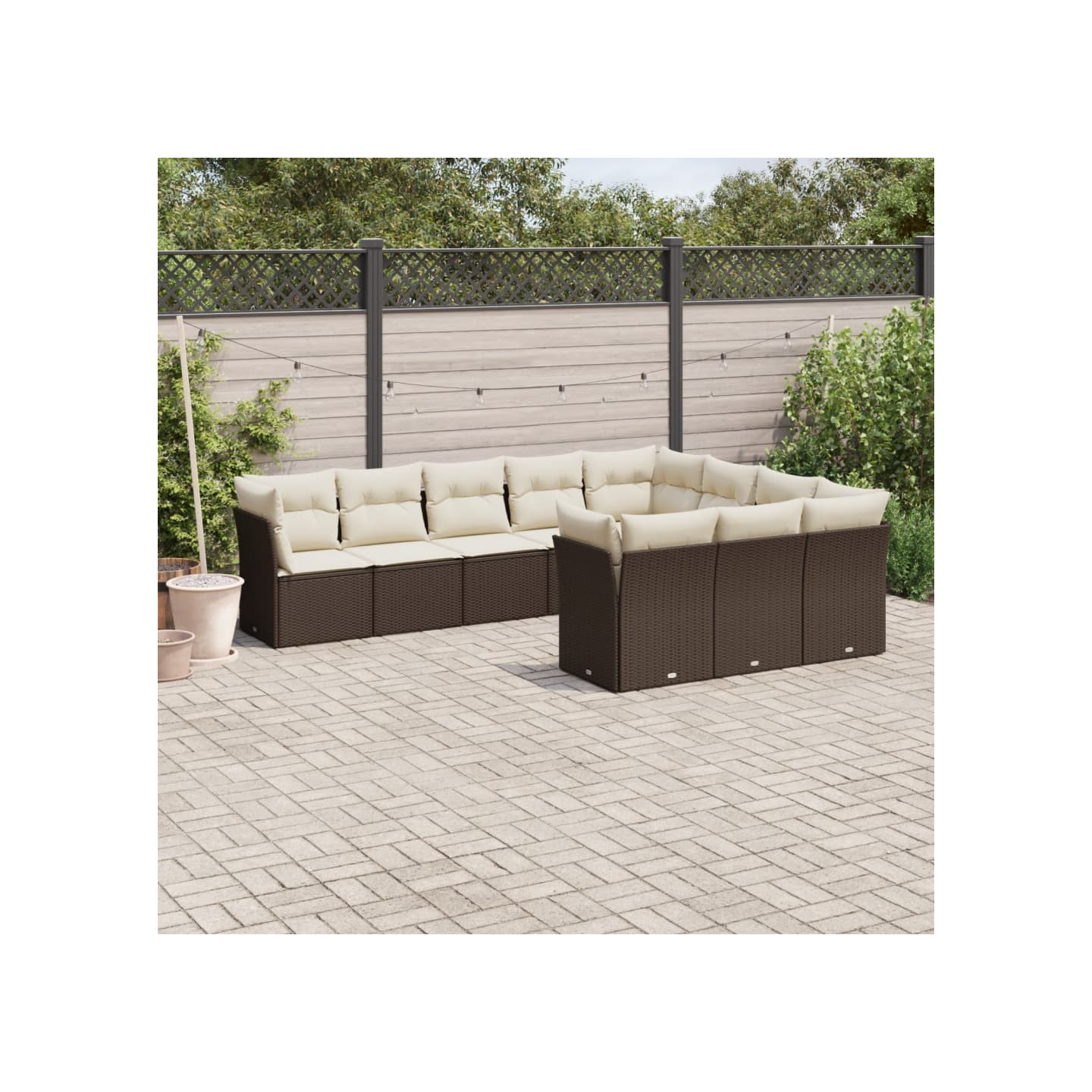 Salon de jardin 10 pcs avec coussins marron résine tressée