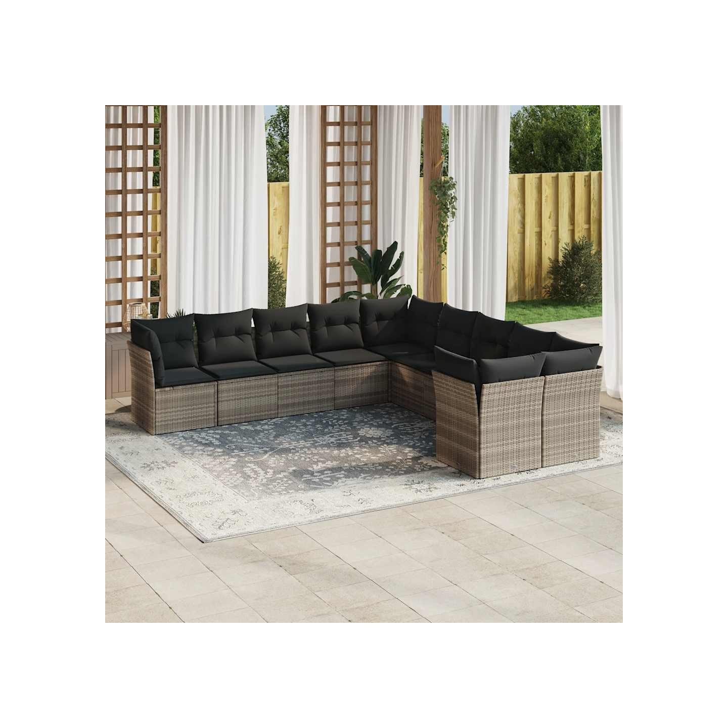 Salon de jardin avec coussins 10 pcs gris clair résine tressée
