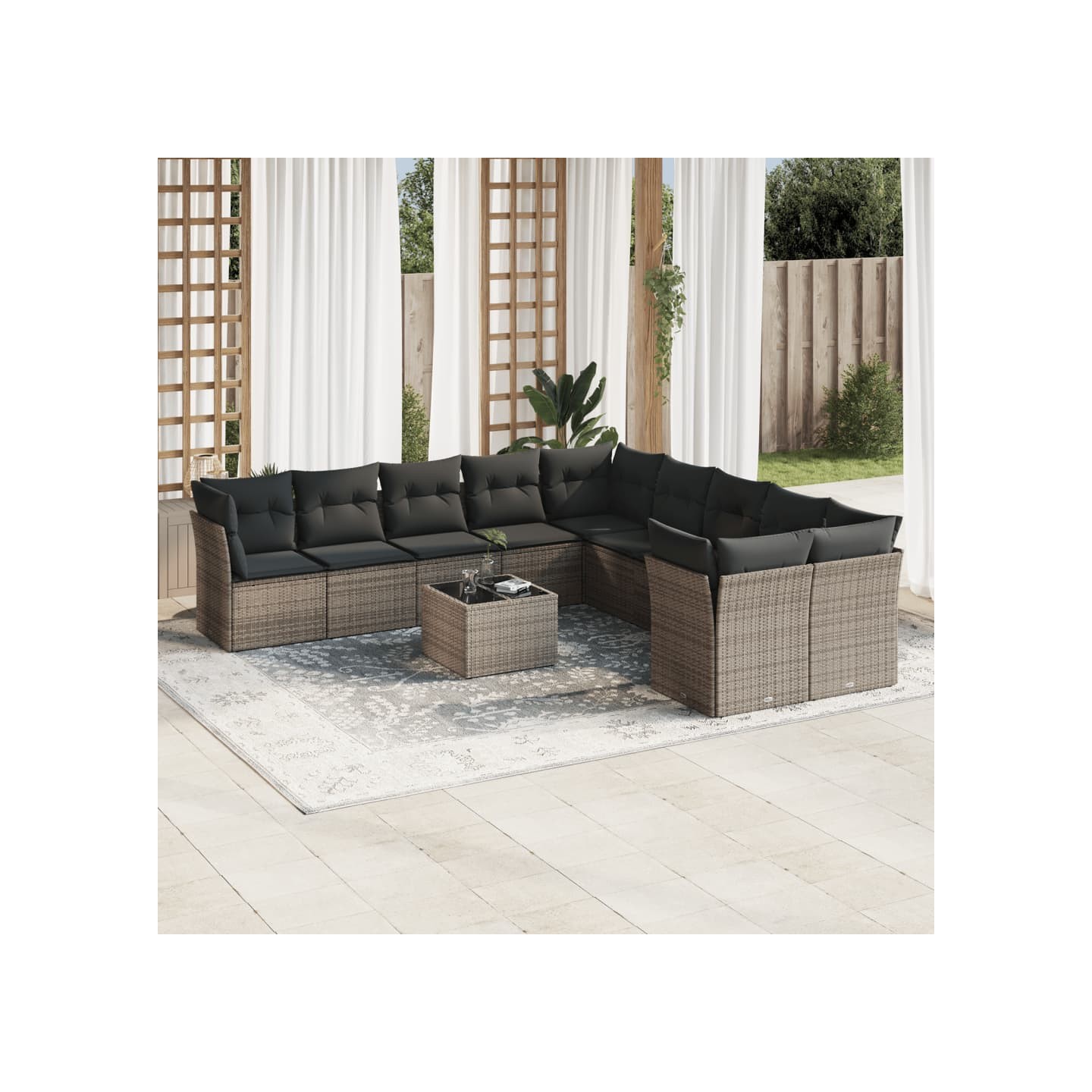 Salon de jardin 11 pcs avec coussins gris résine tressée