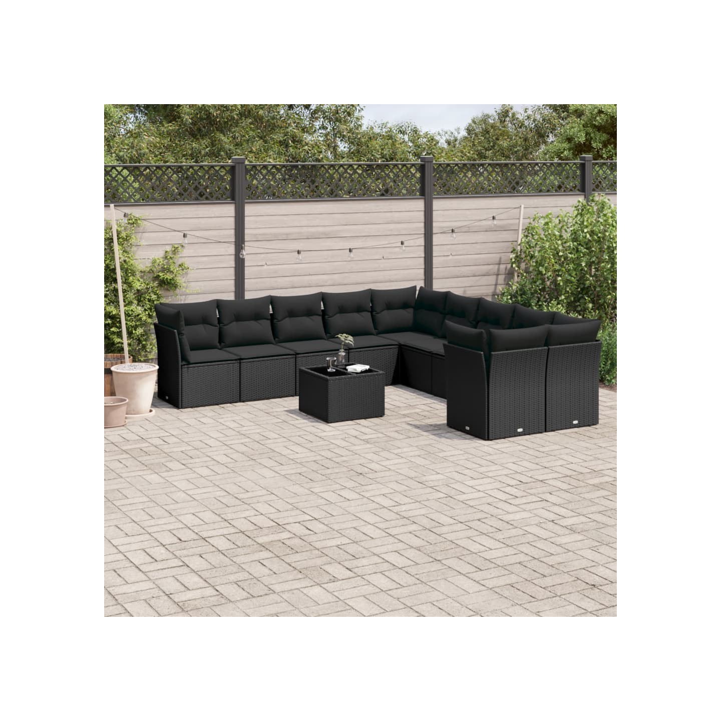 Salon de jardin 11 pcs avec coussins noir résine tressée