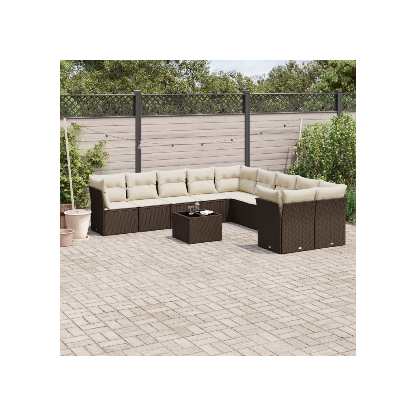 Salon de jardin et coussins 11 pcs marron résine tressée