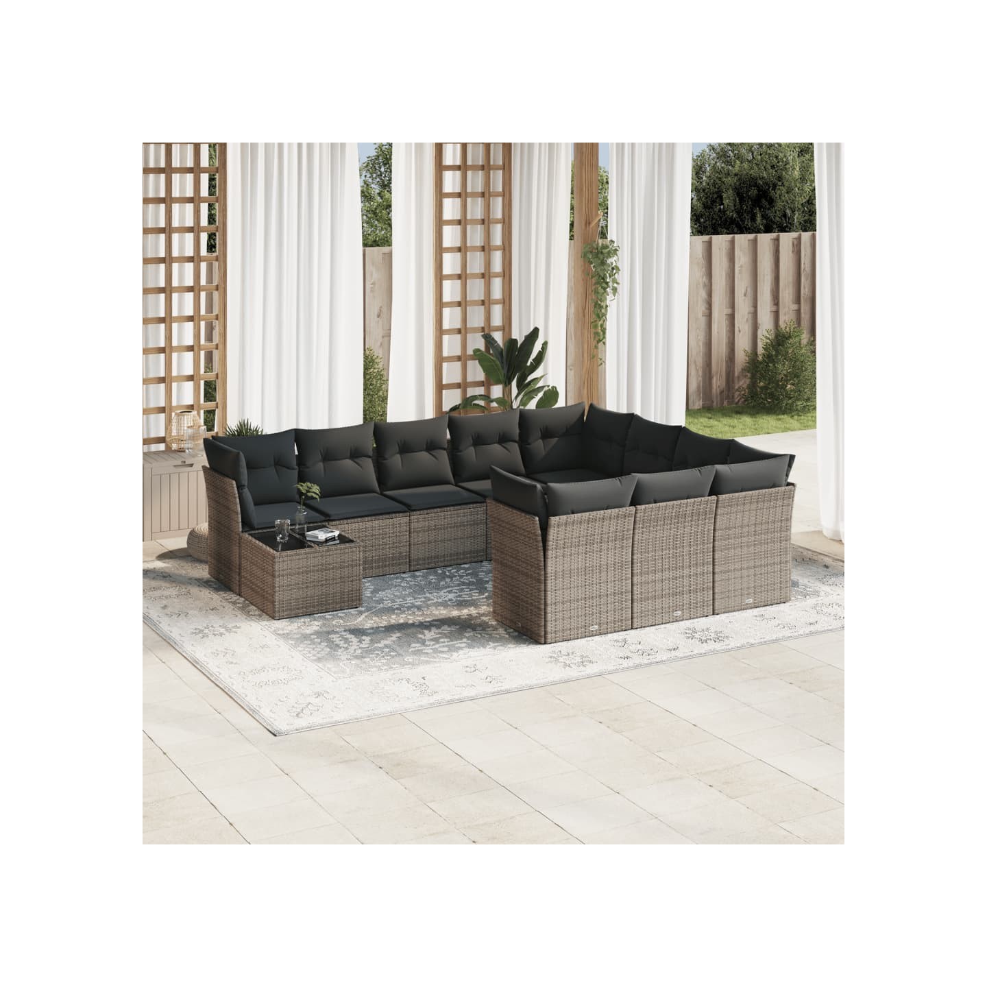 Salon de jardin 11 pcs avec coussins gris résine tressée