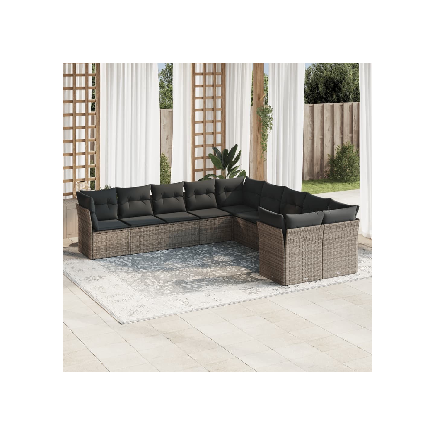 Salon de jardin avec coussins 10 pcs gris résine tressée