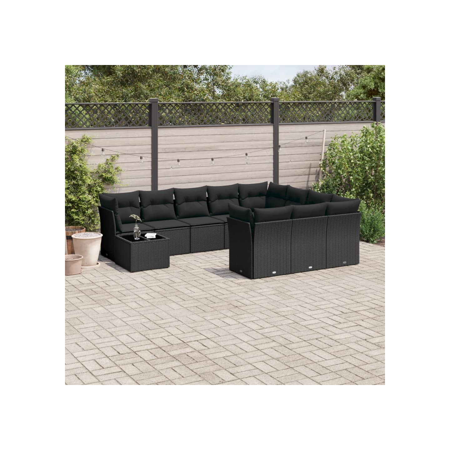 Salon de jardin 11 pcs avec coussins noir résine tressée