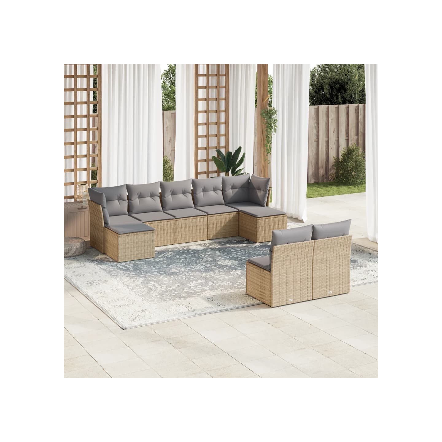Salon de jardin avec coussins 9 pcs beige résine tressée