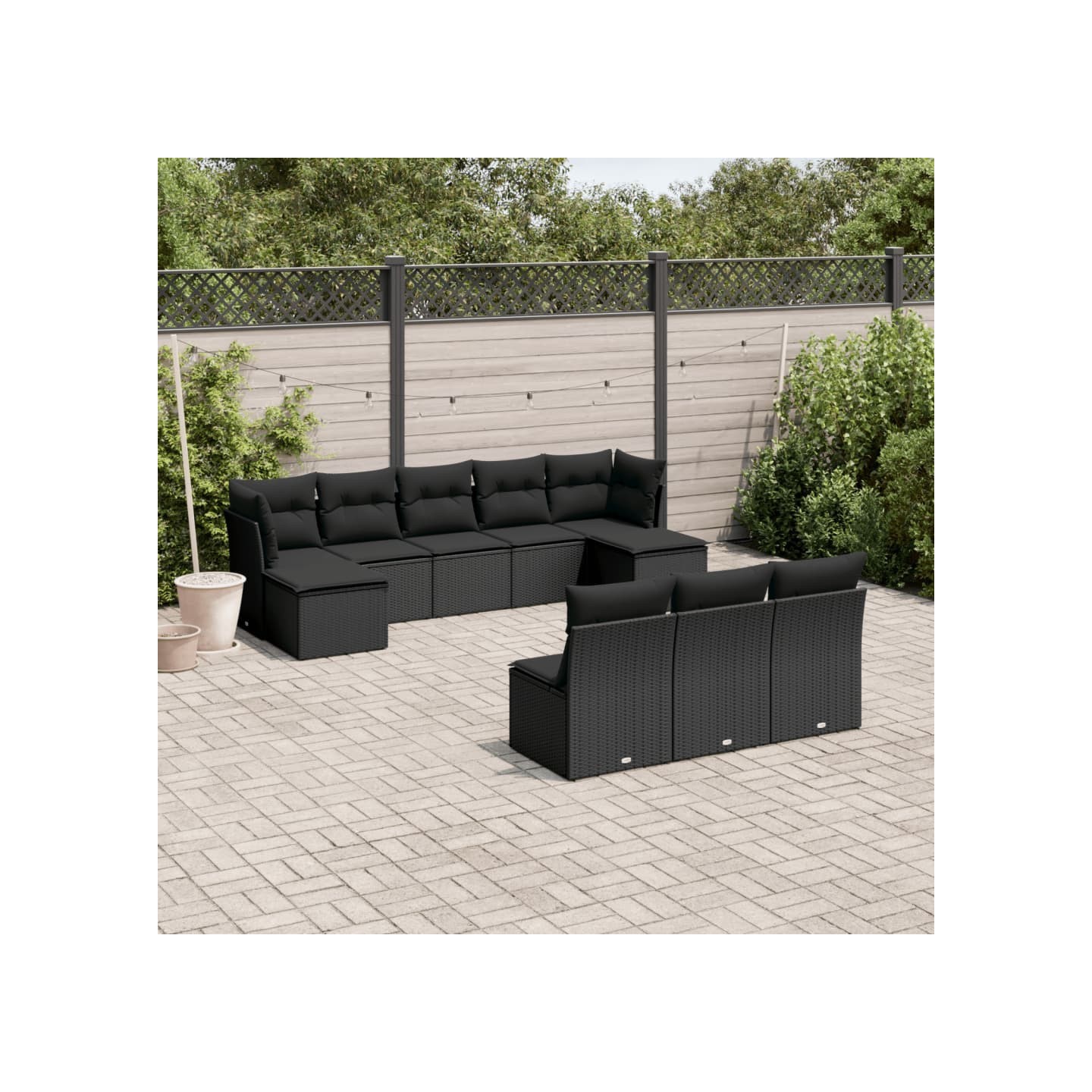 Salon de jardin 10 pcs avec coussins noir résine tressée