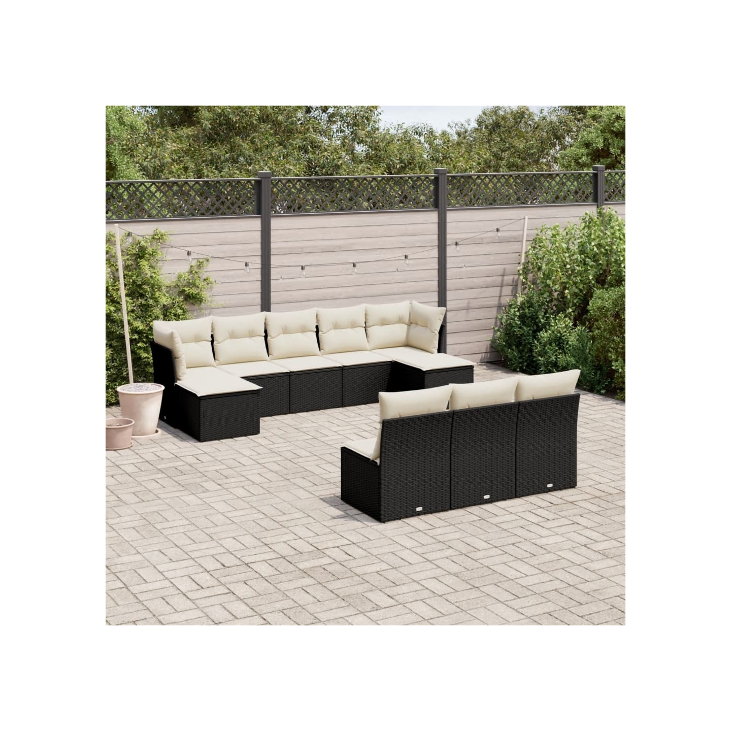 Salon de jardin 10 pcs avec coussins noir résine tressée