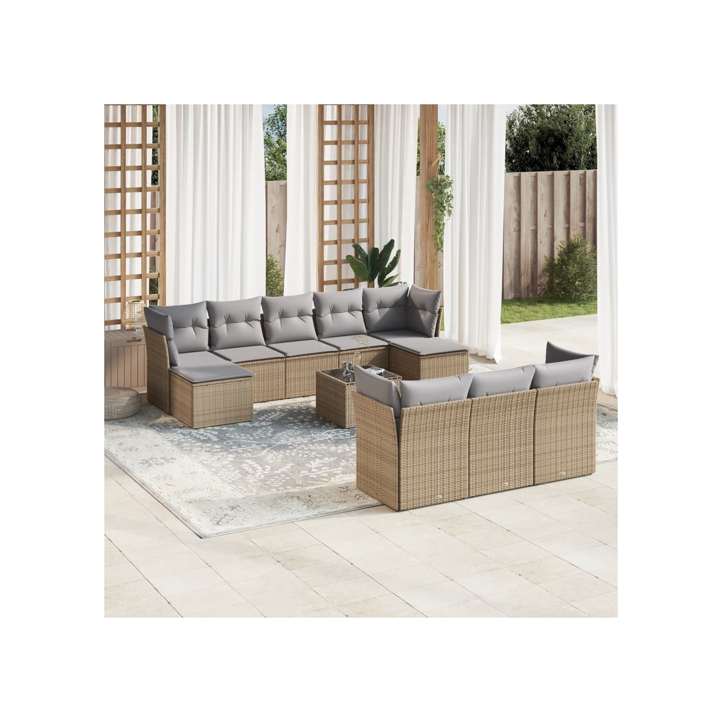 Salon de jardin 11 pcs avec coussins beige résine tressée