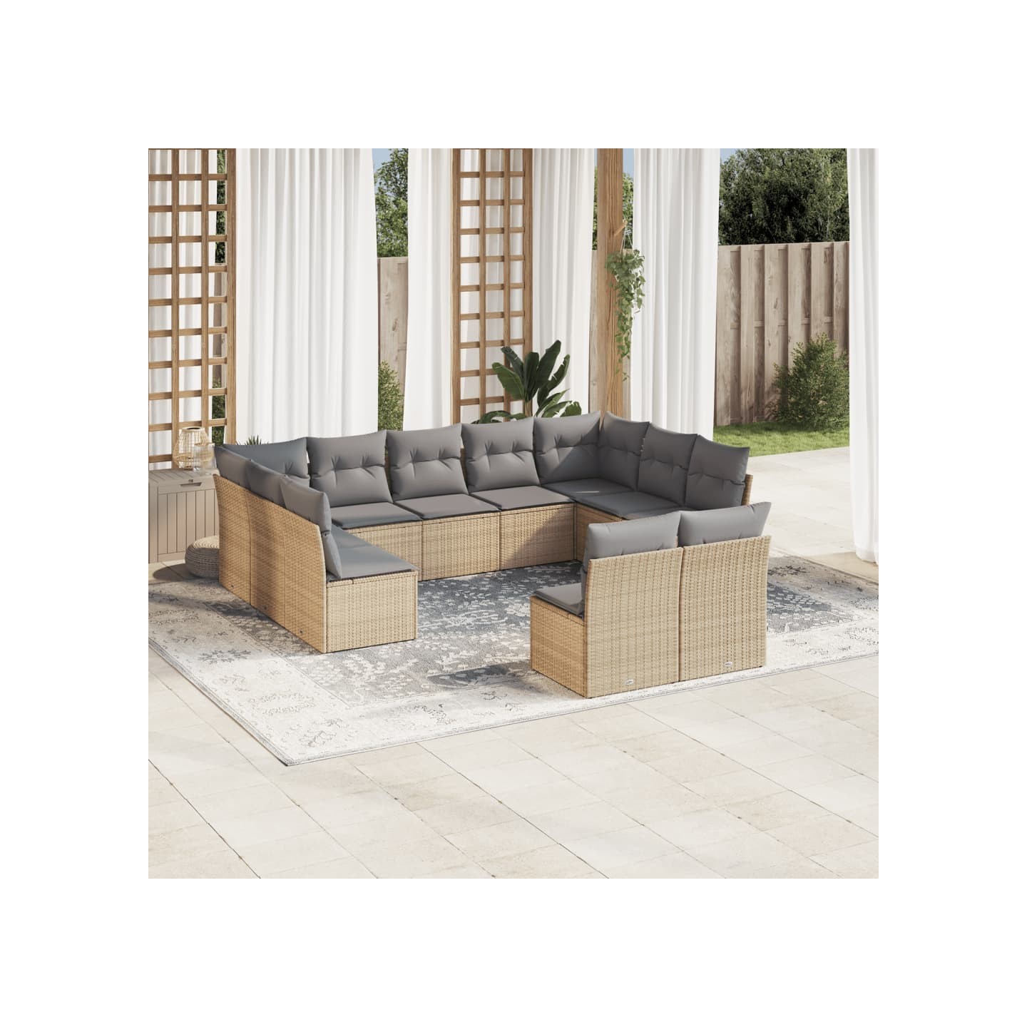 Salon de jardin 11 pcs avec coussins beige résine tressée