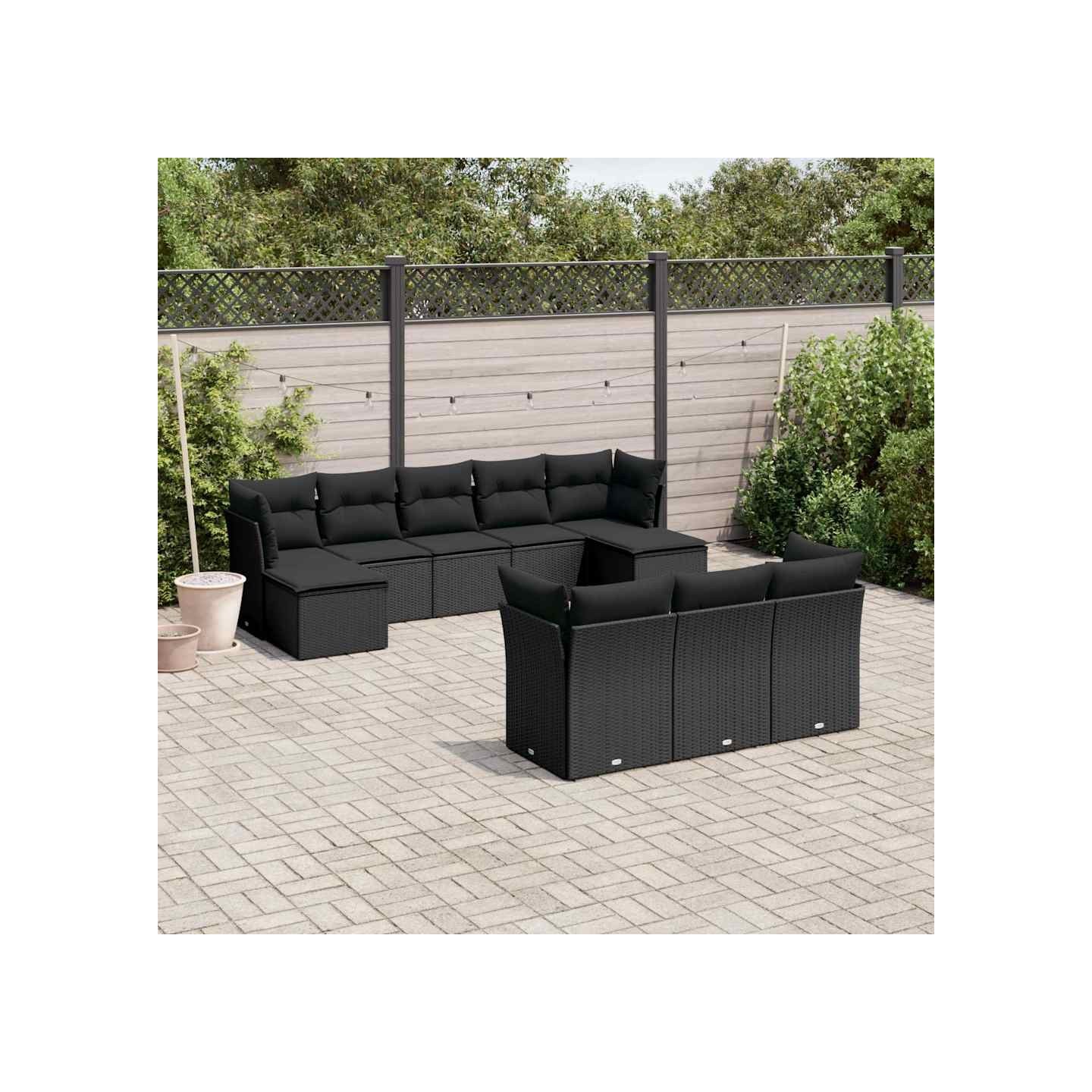 Salon de jardin 10 pcs avec coussins noir résine tressée
