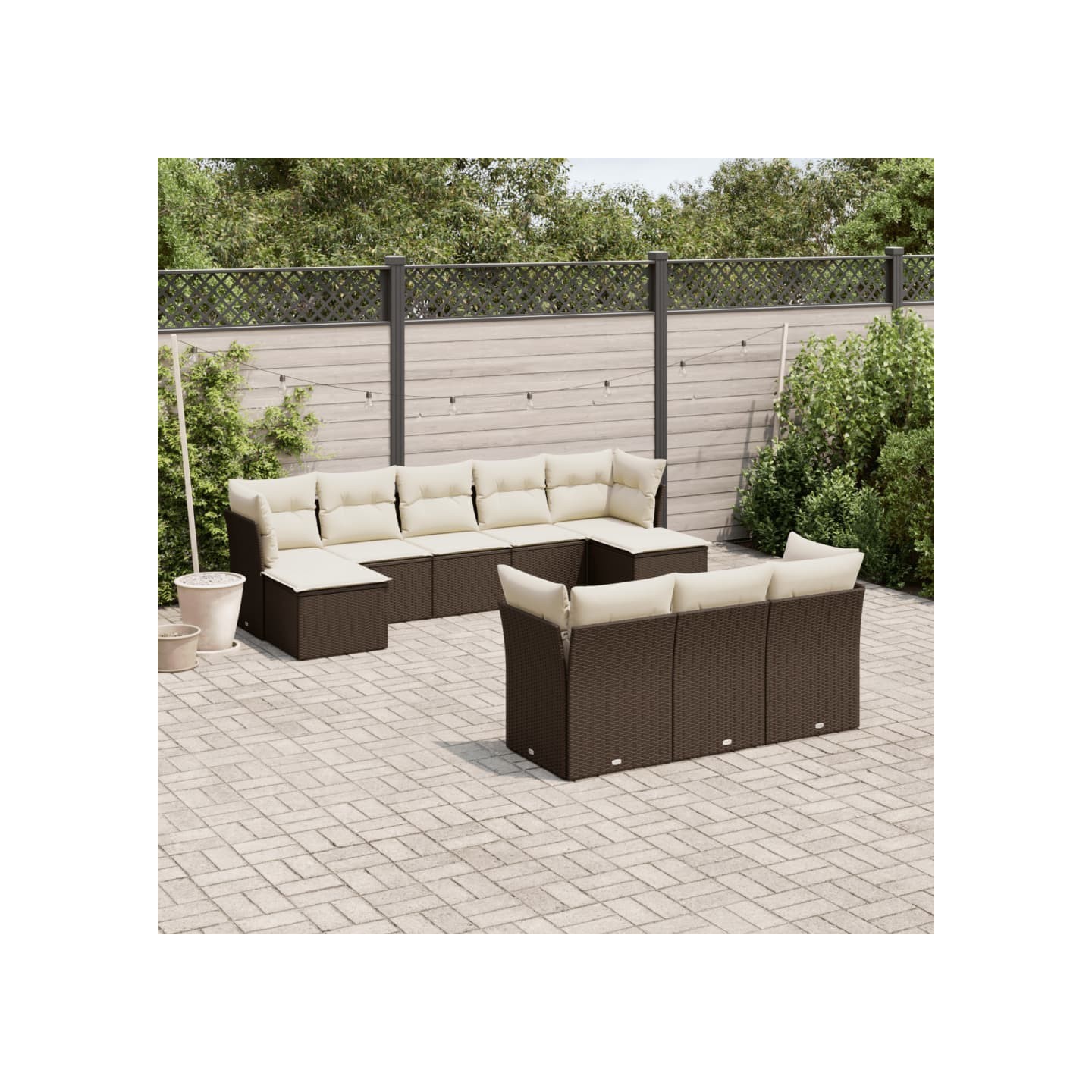 Salon de jardin 10 pcs avec coussins marron résine tressée