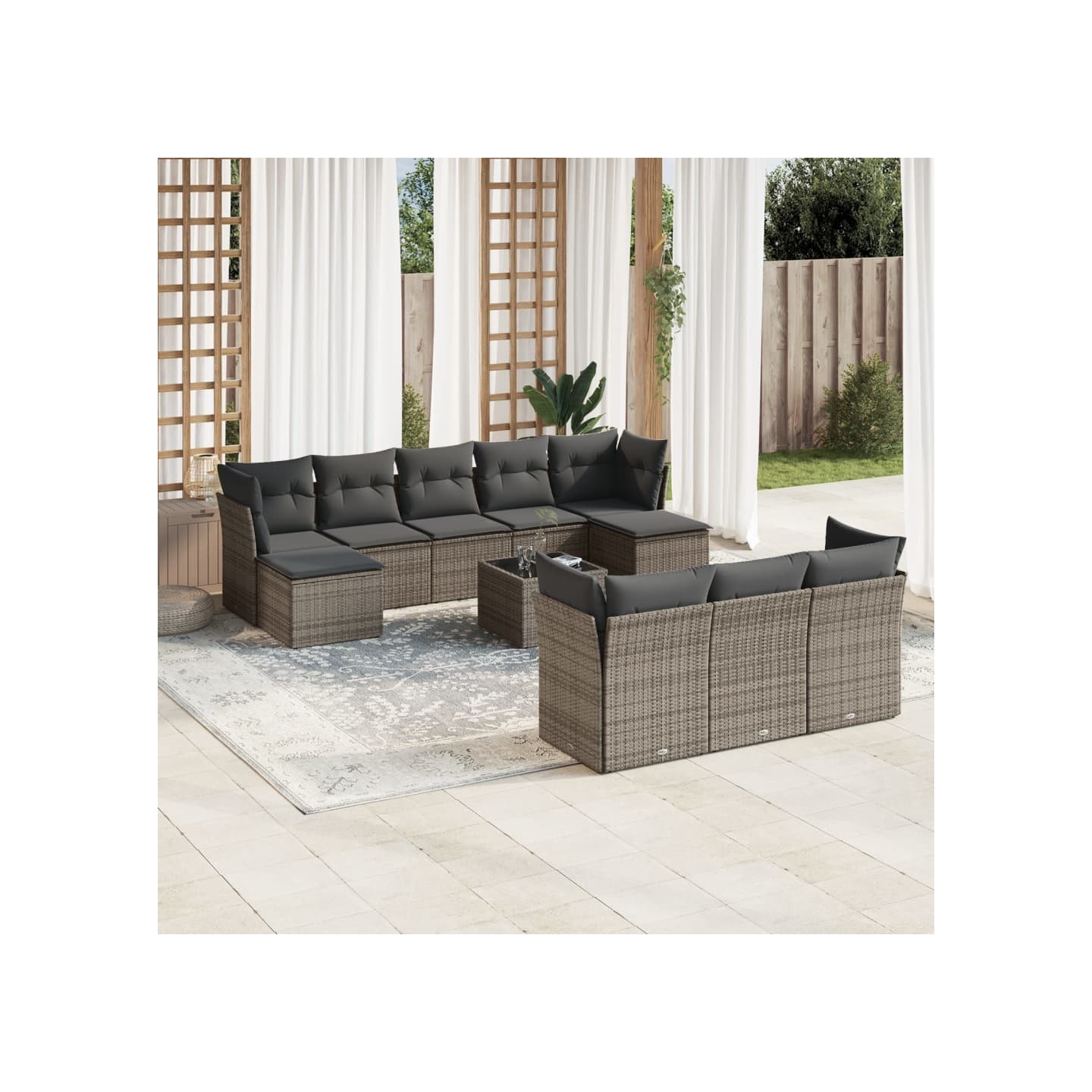 Salon de jardin 11 pcs avec coussins gris résine tressée