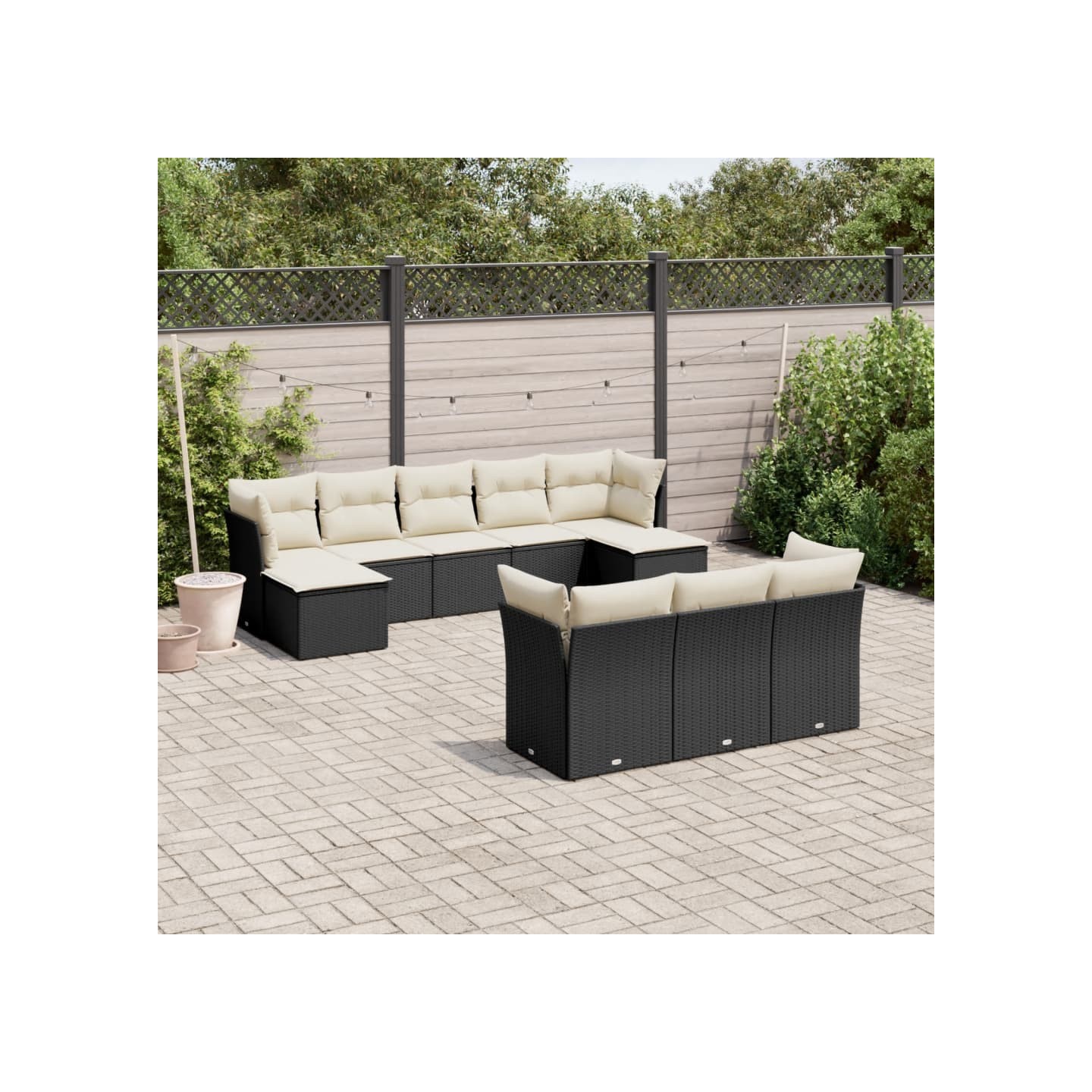 Salon de jardin 10 pcs avec coussins noir résine tressée